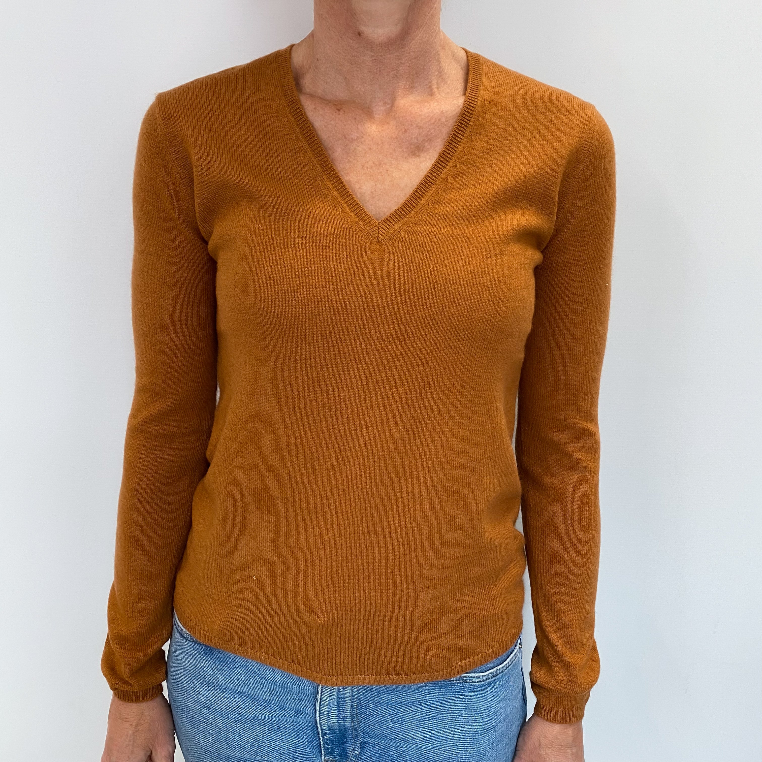 Tan Brown Cashmere V Neck Jumper Small