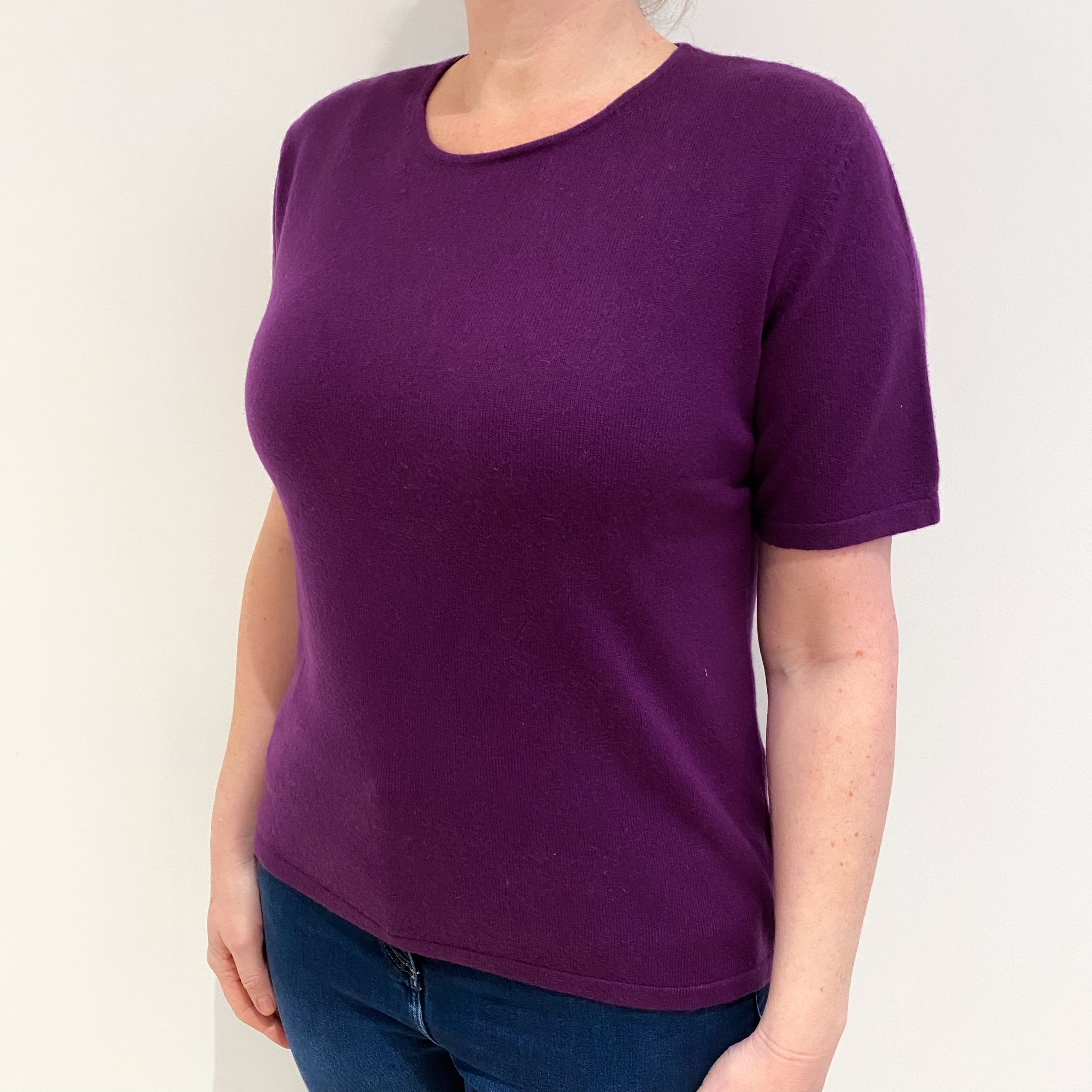 Viola Purple Cashmere Short Sleeved Crew Neck Jumper Large