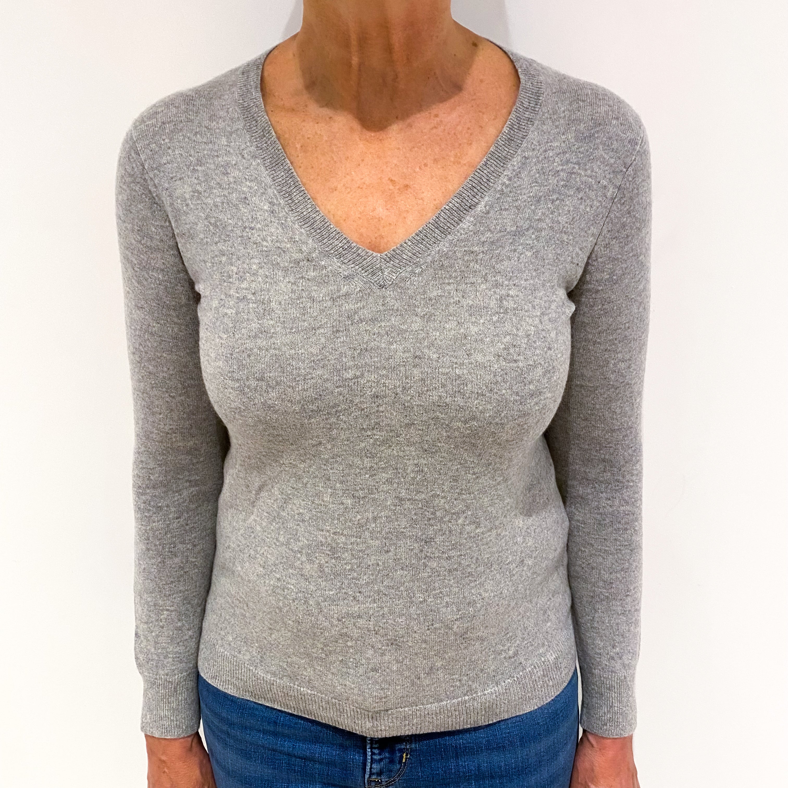 Smoke Grey Cashmere V Neck Jumper Medium