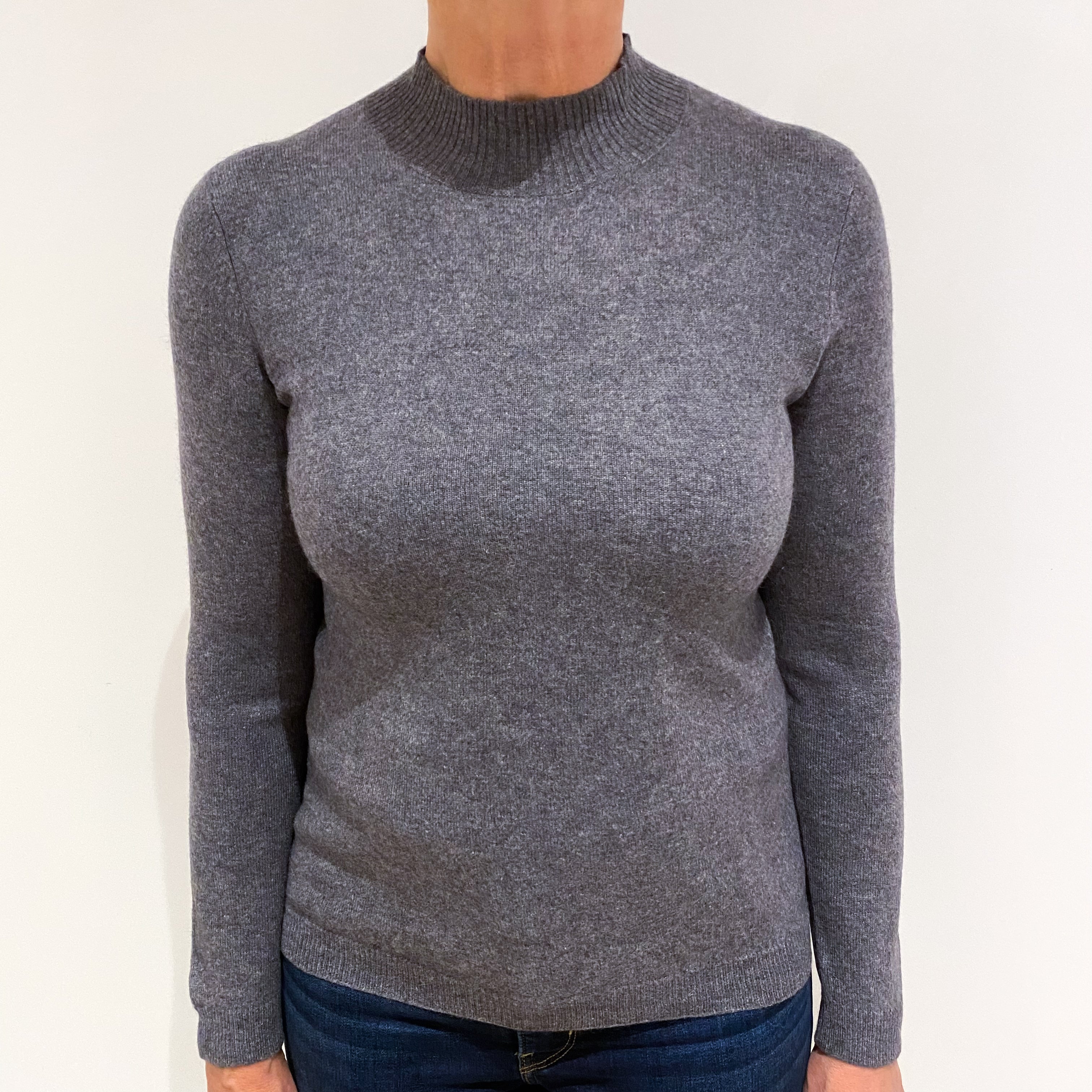 Slate Grey Cashmere Turtle Neck Jumper Medium