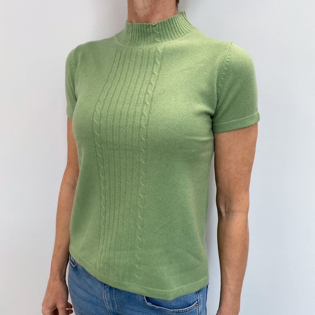 Hellebore Green Cashmere Cable Detail Short Sleeved Jumper Small