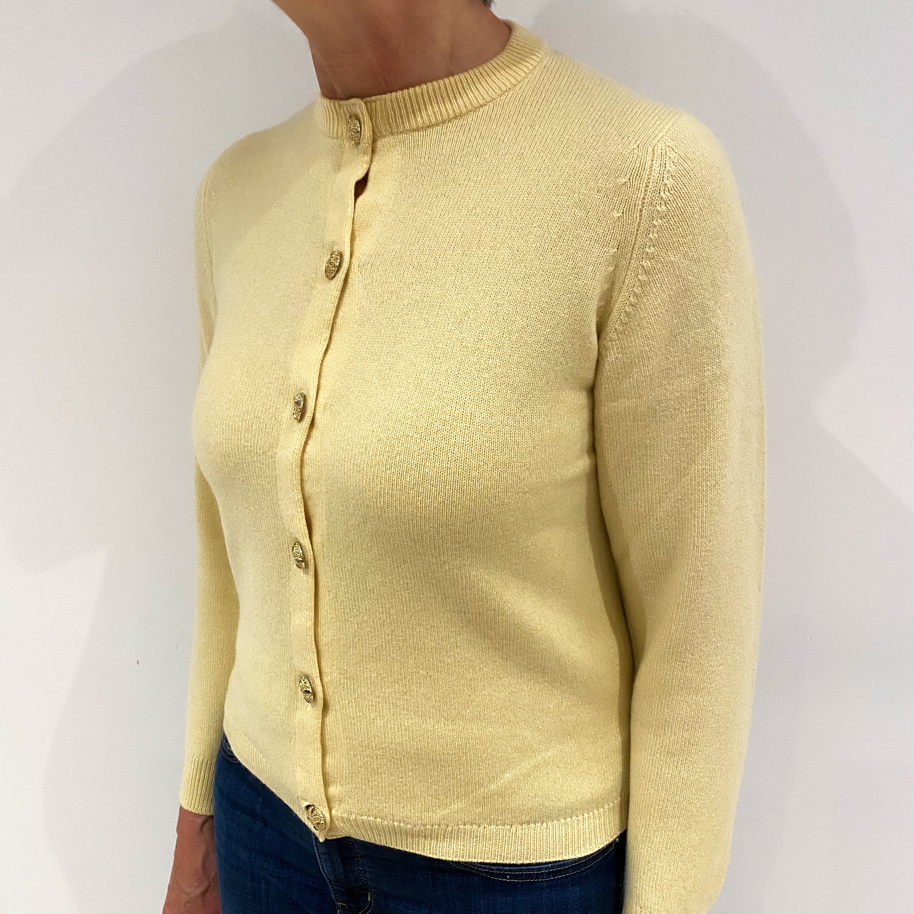 Vintage Scottish Primrose Yellow Cashmere Cardigan Medium
