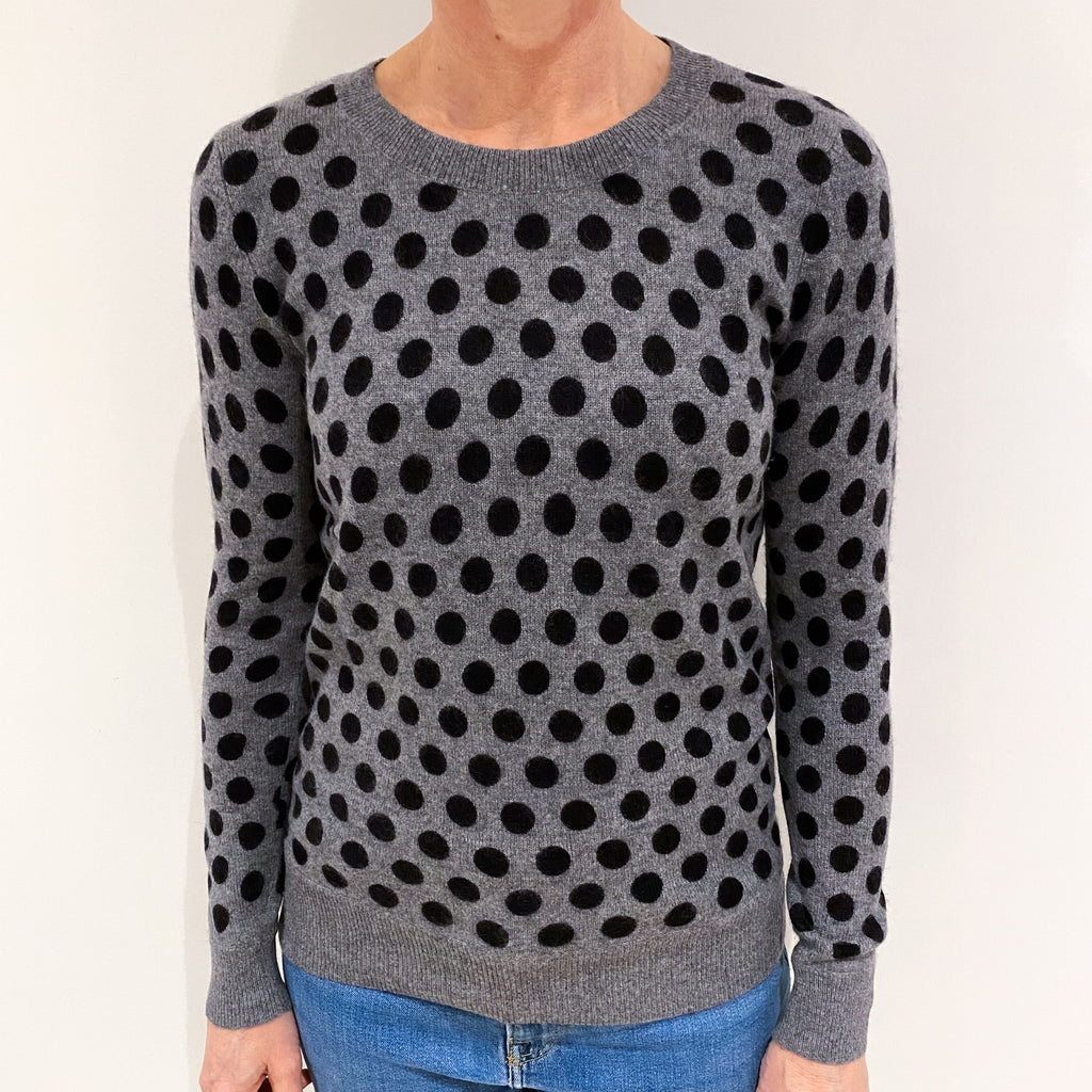 Steel Grey Polka Dot Cashmere Crew Neck Jumper Small