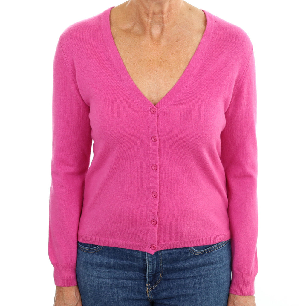 Tulip Pink Cashmere V Neck Cardigan Medium