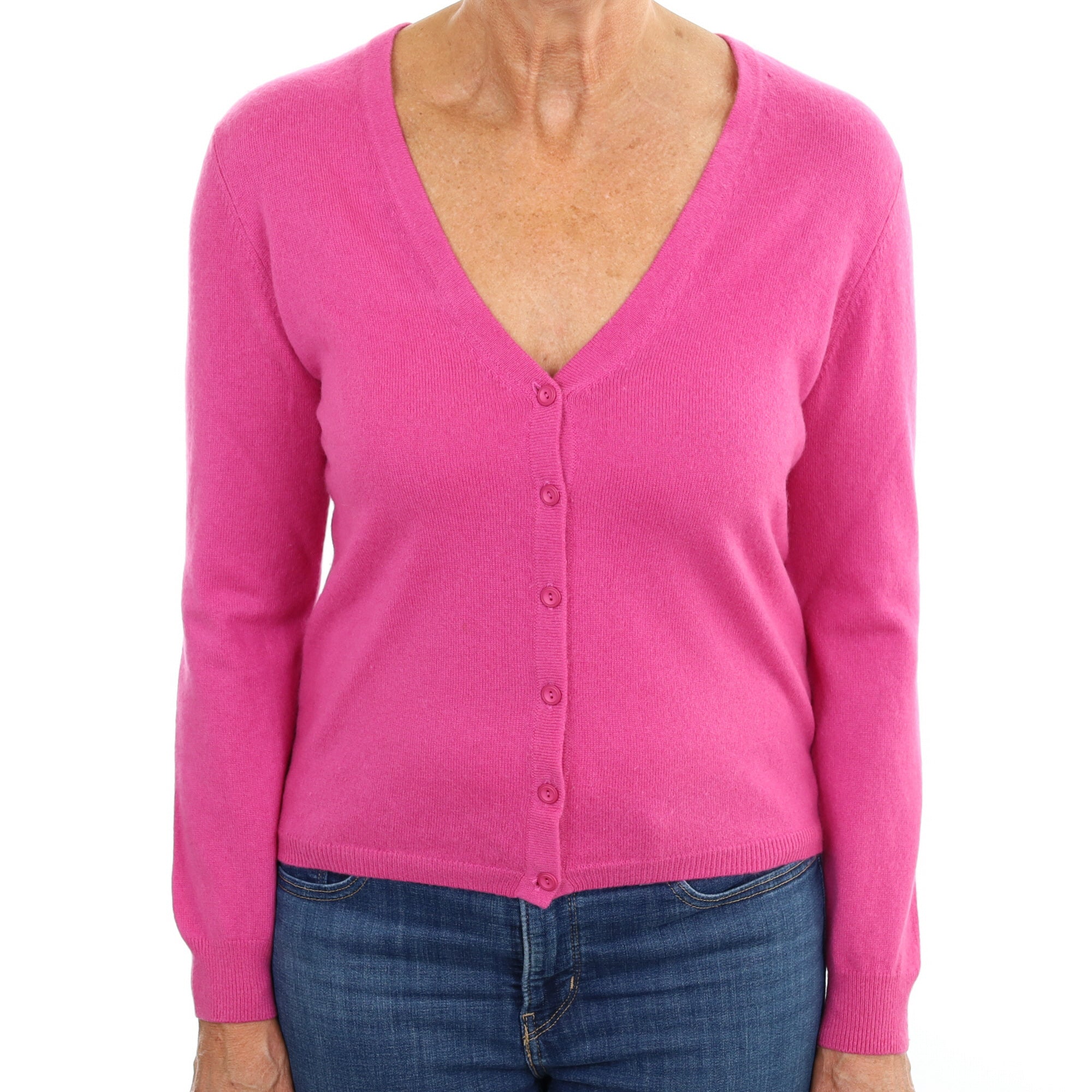 Tulip Pink Cashmere V Neck Cardigan Medium