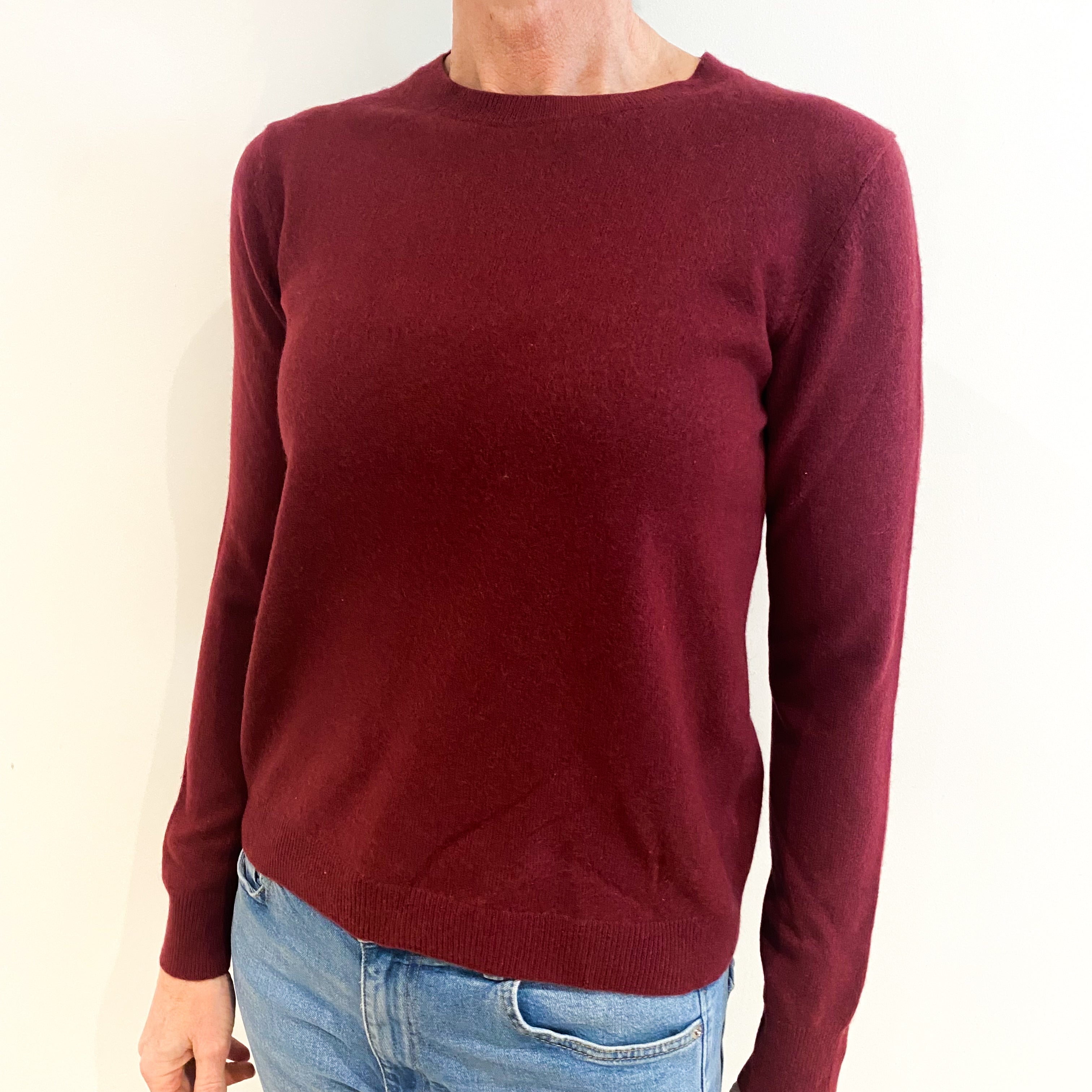 Burgundy Red Cashmere Crew Neck Jumper Small