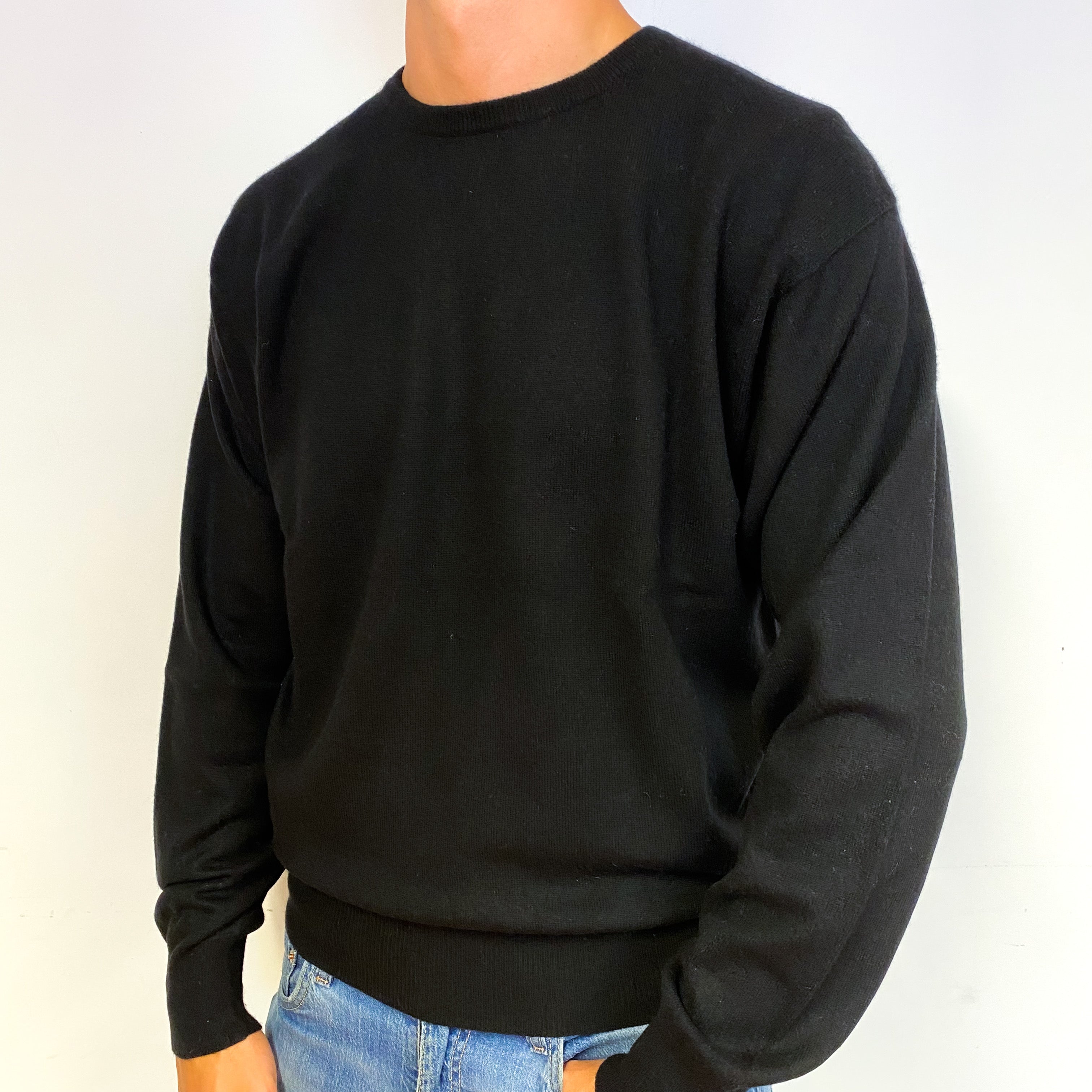 Men's Black Cashmere Crew Neck Jumper Extra Large