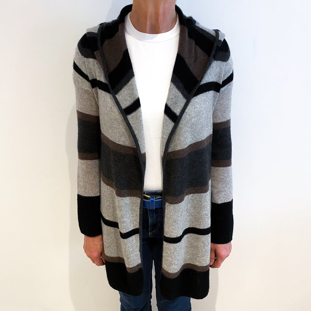 Grey And Brown Stripe Cashmere Cardigan Medium