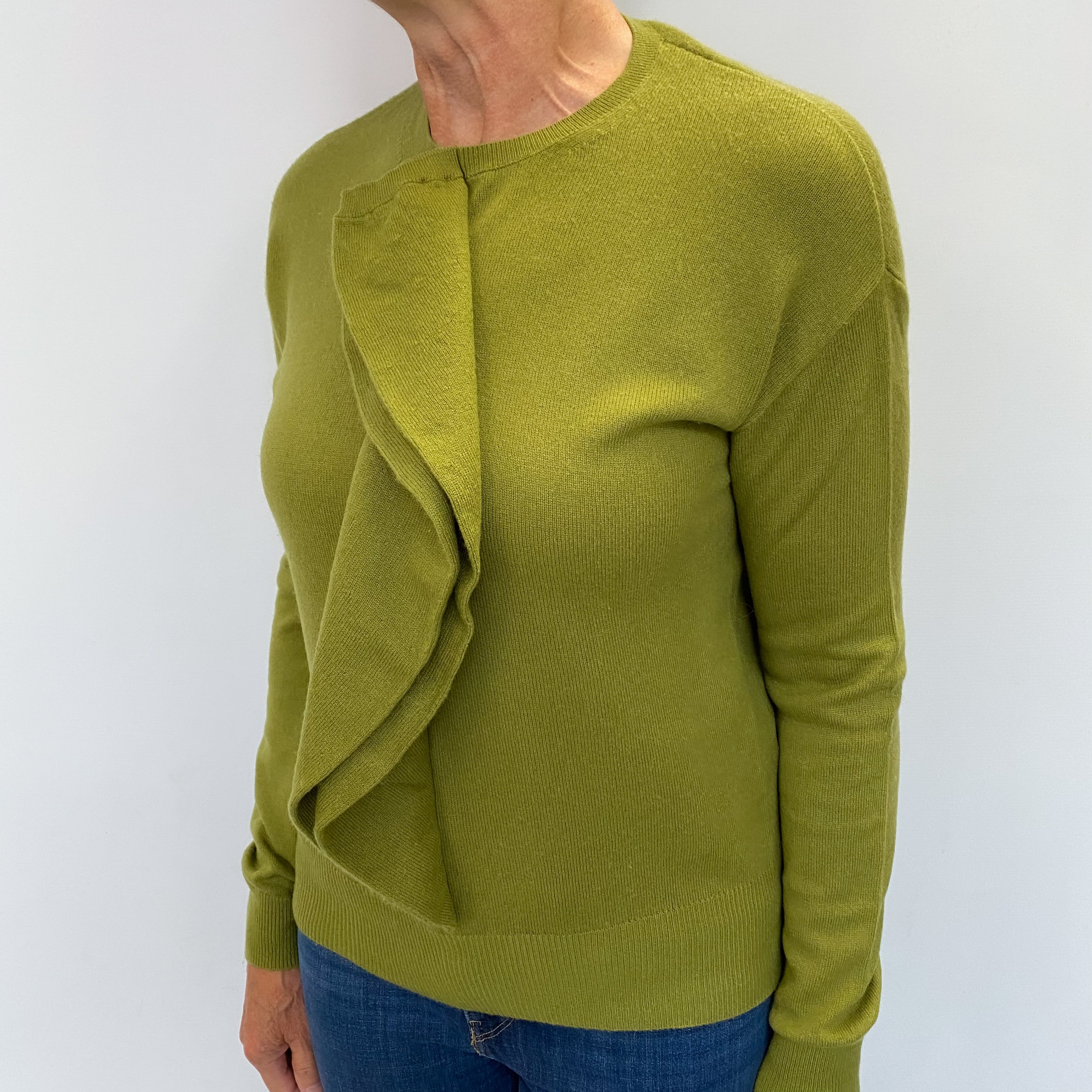 Olive Green Cashmere Crew Neck Jumper Medium