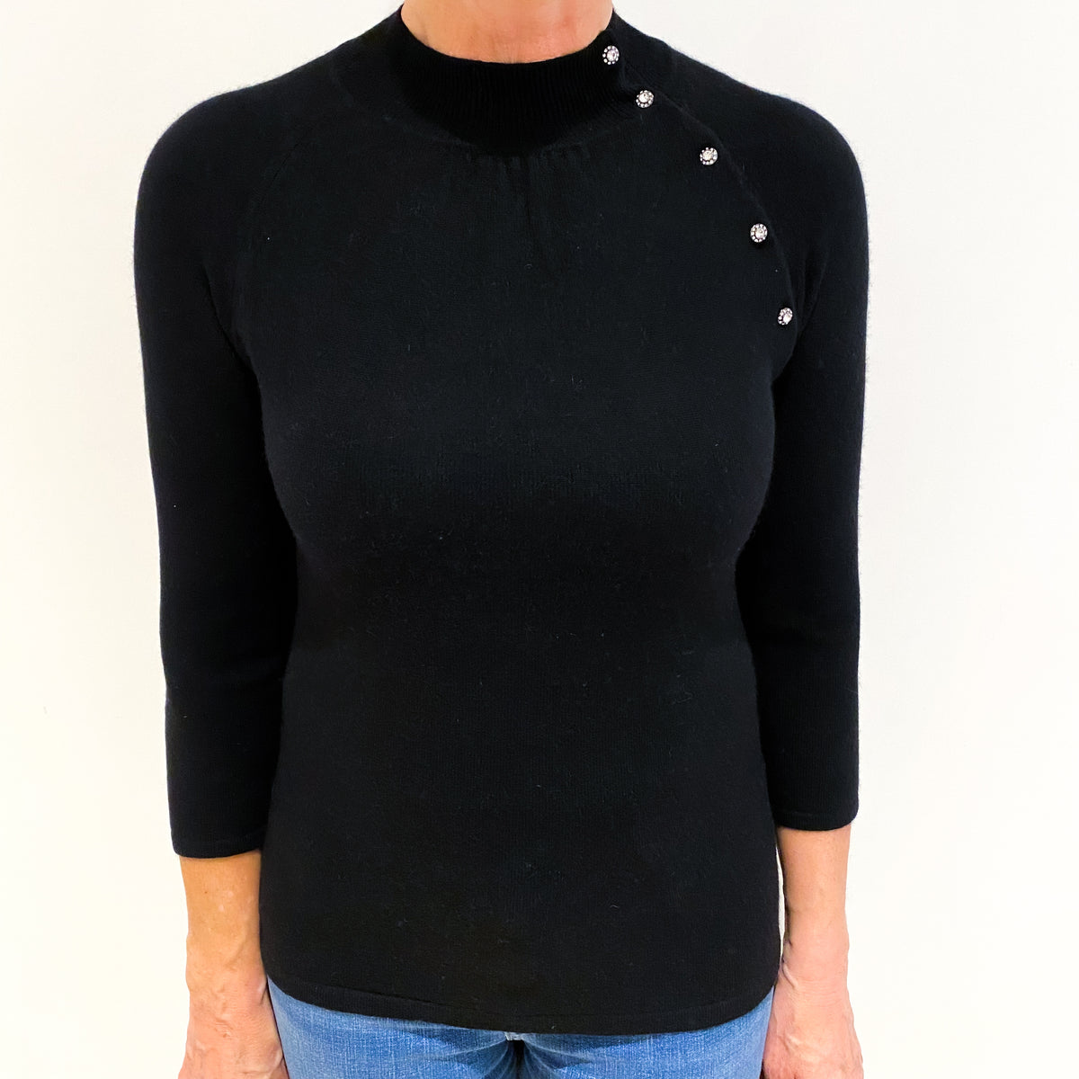Black With Statement Buttons Cashmere Turtle Neck Jumper Medium