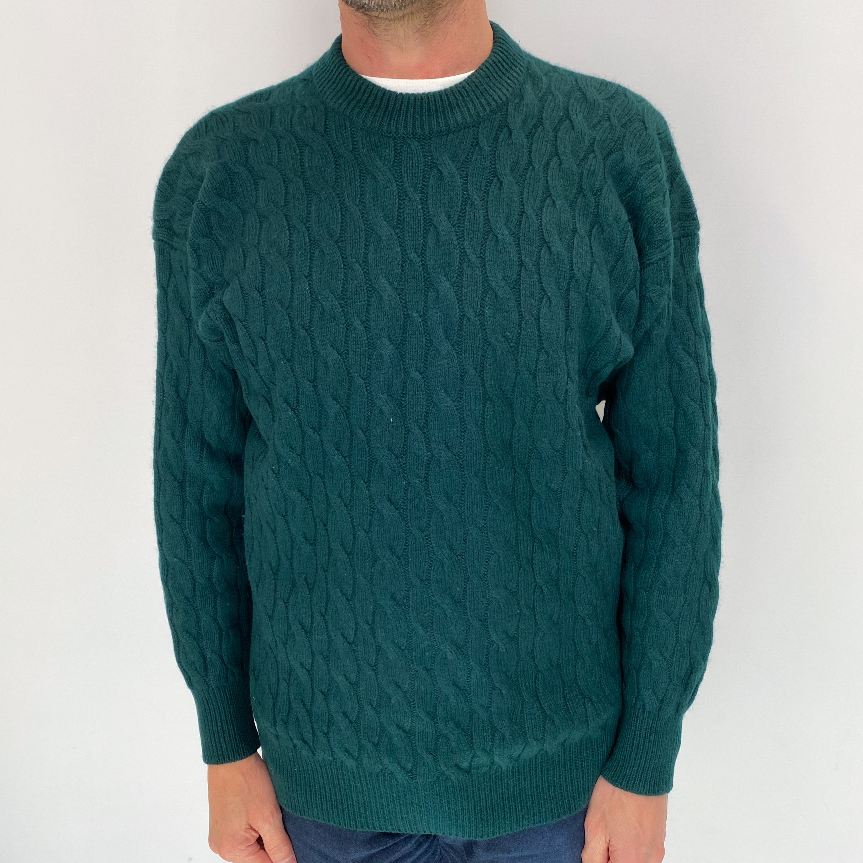 Men's Vintage Scottish Racing Green Cashmere Crew Neck Jumper Small