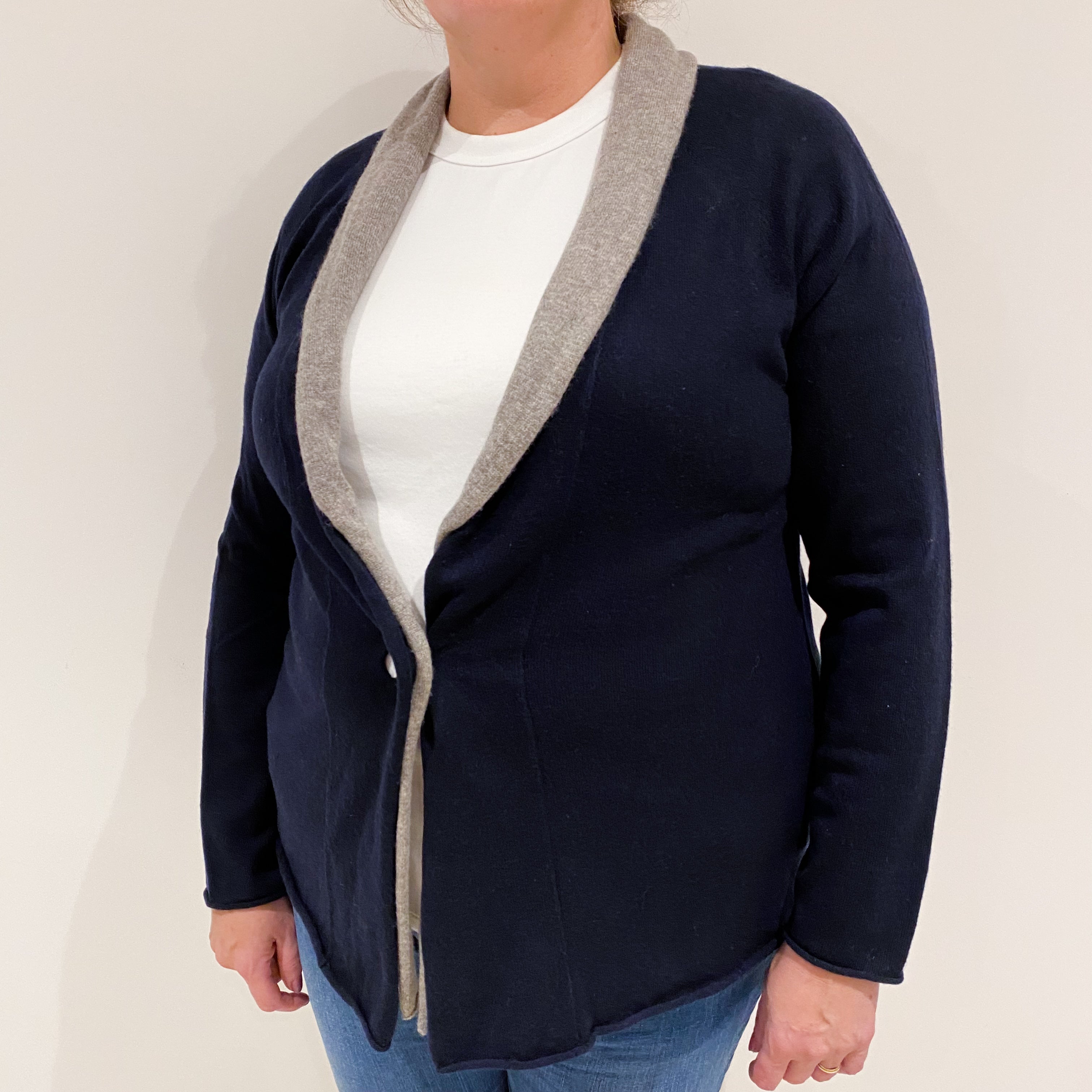 Italian Navy Blue Cashmere One Button Cardigan Extra Large