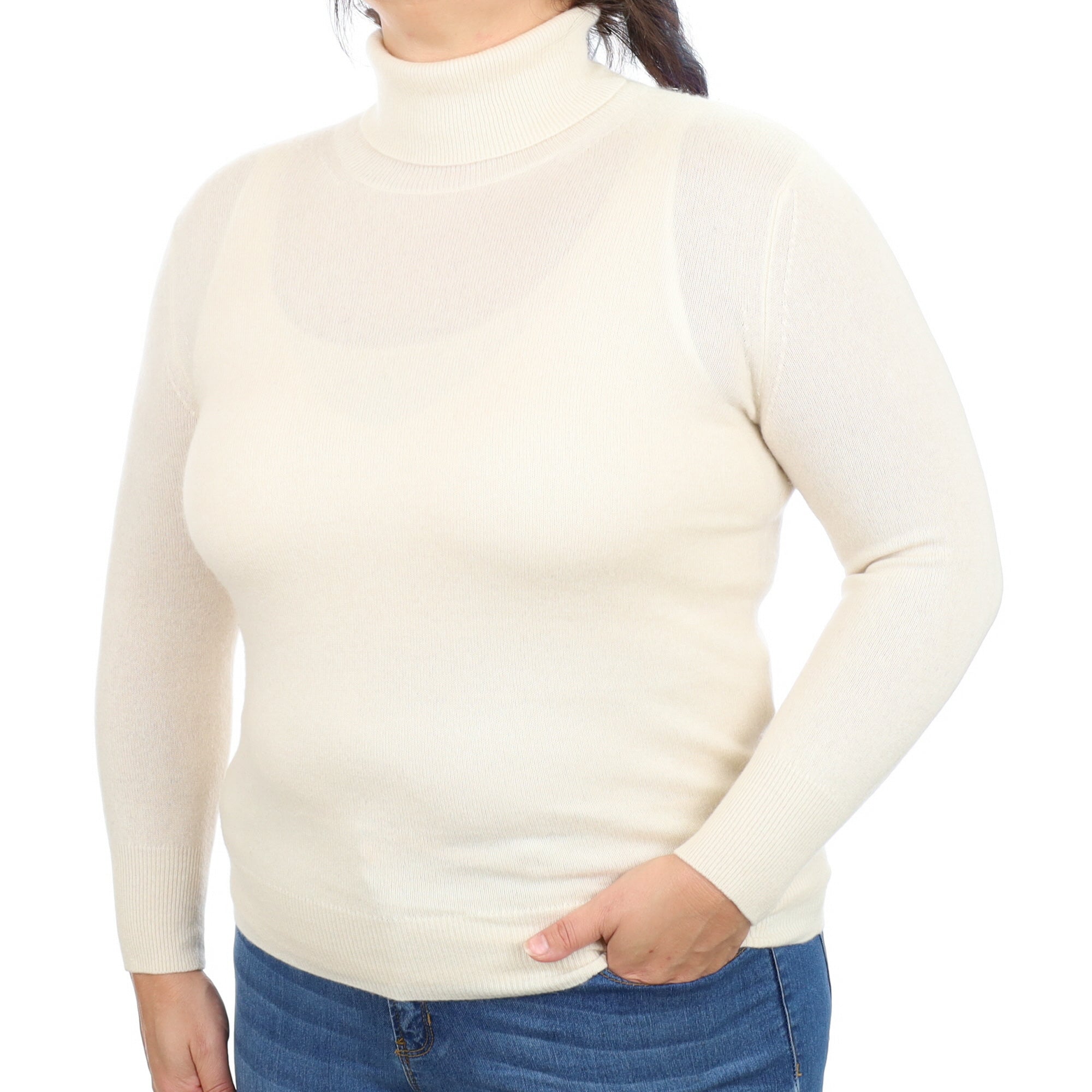 Vanilla Cream Cashmere Polo Neck Jumper Large
