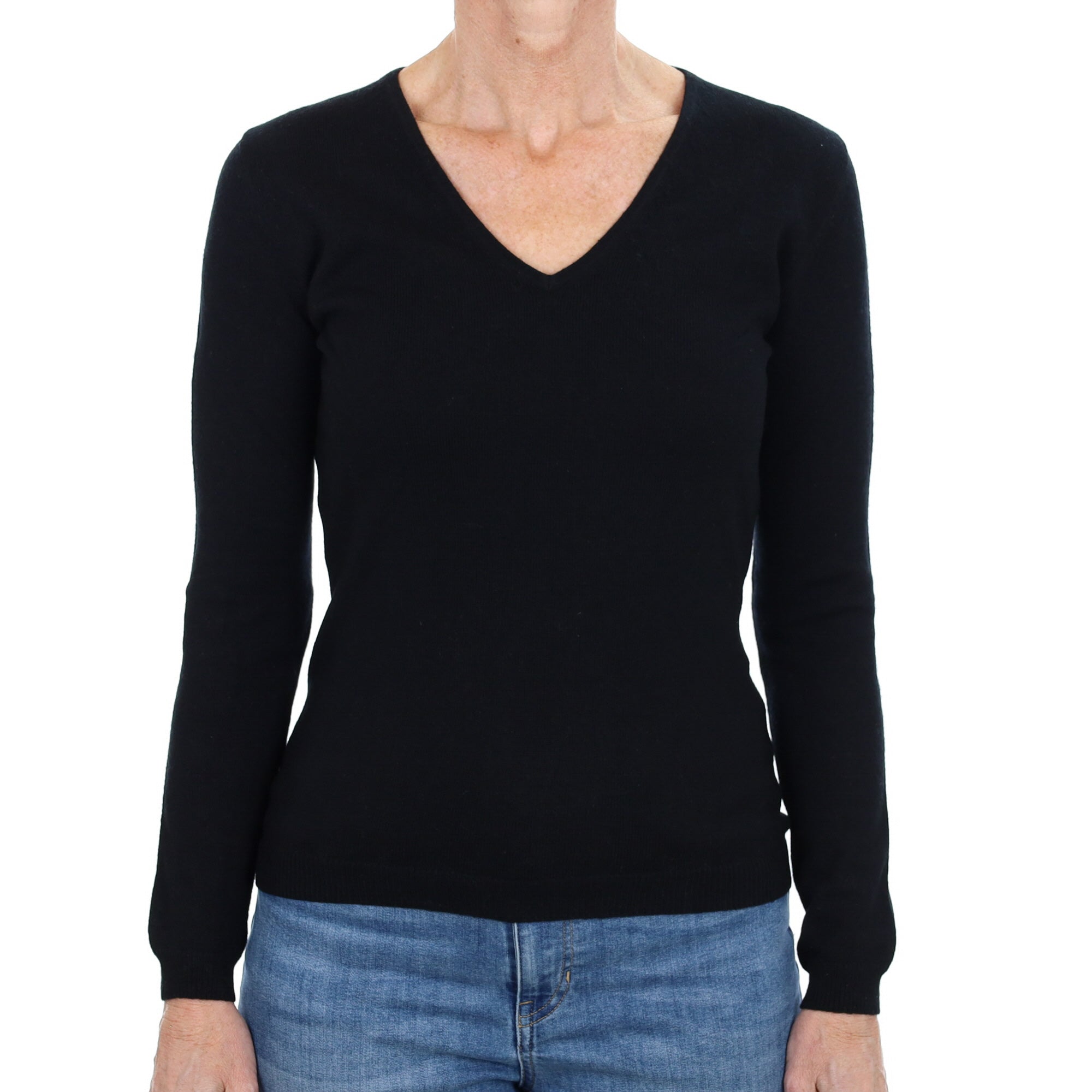 Black Cashmere V Neck Jumper Small