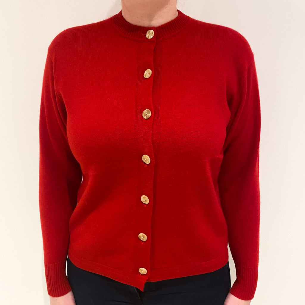 Scarlet Red Cashmere Crew Cardigan Large