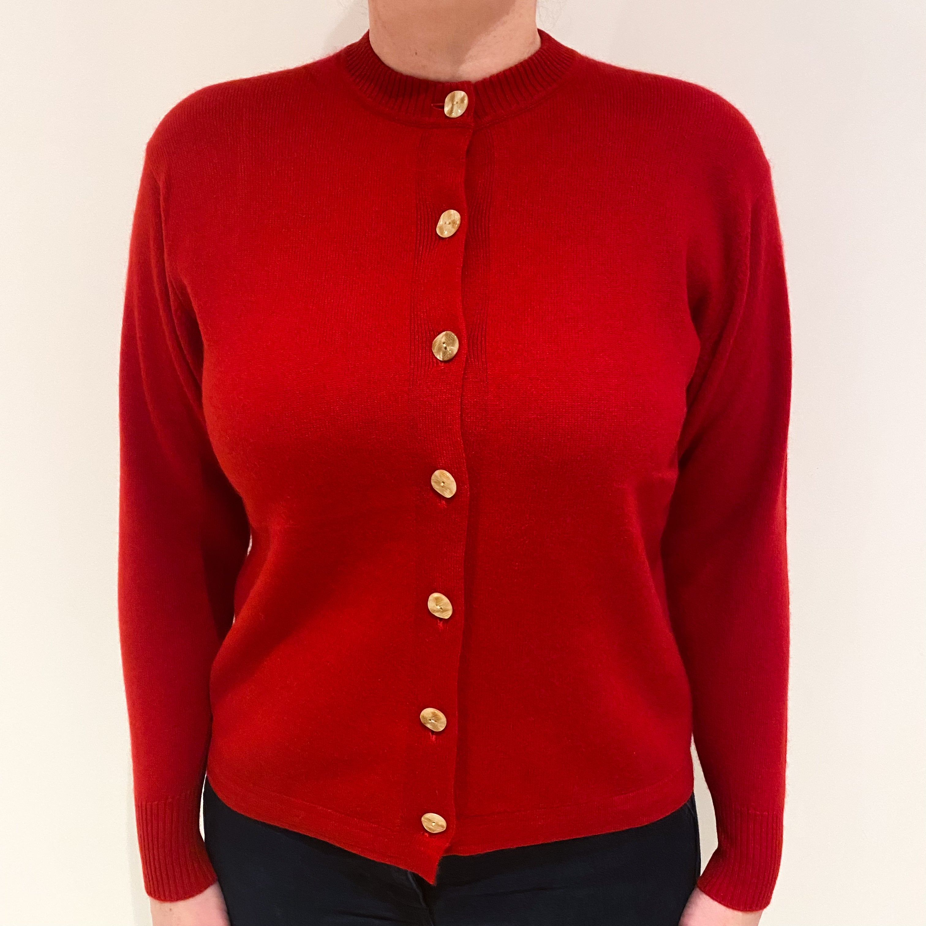 Scarlet Red Cashmere Crew Cardigan Large