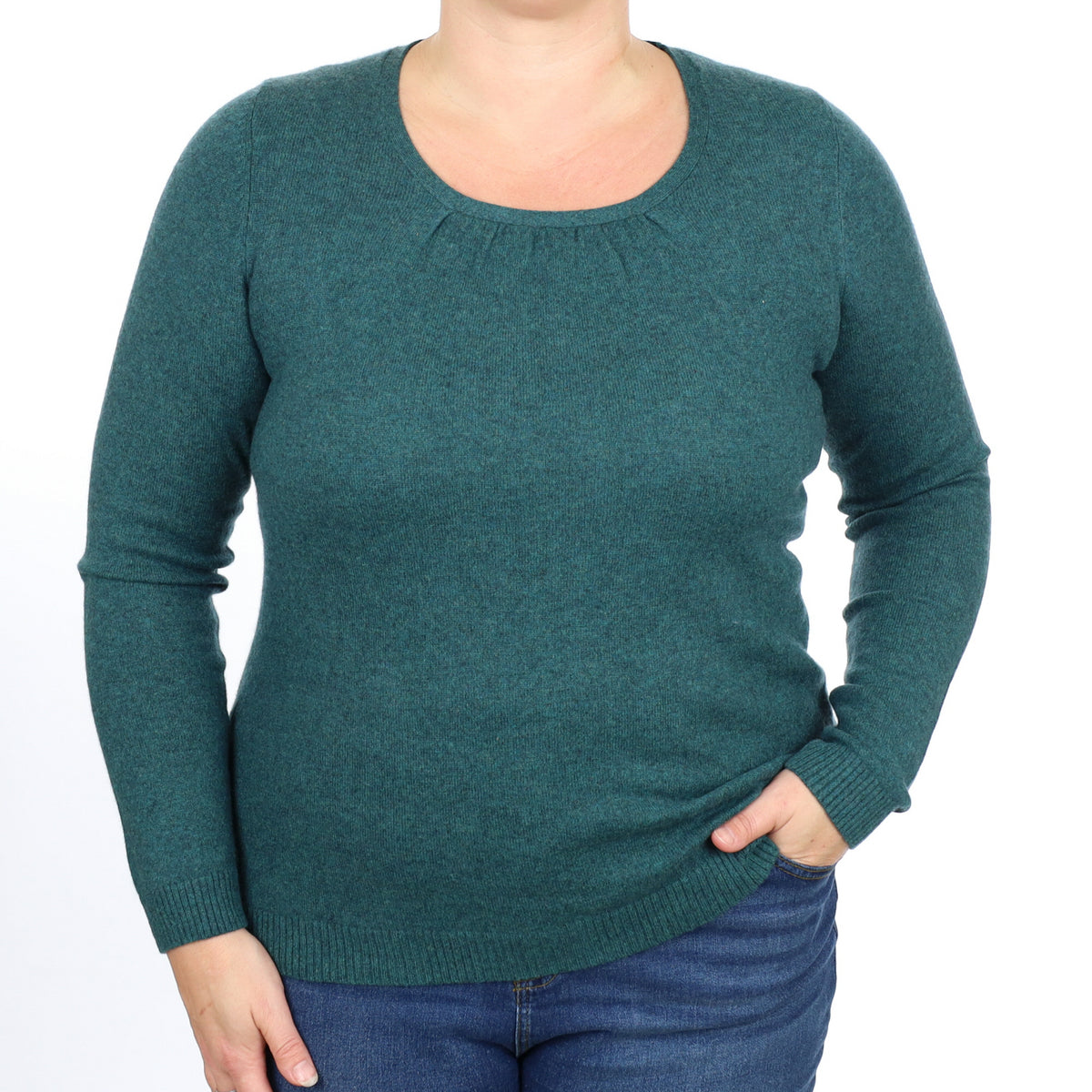 LL Bean Spruce Green Cashmere Scoop Neck Jumper Large