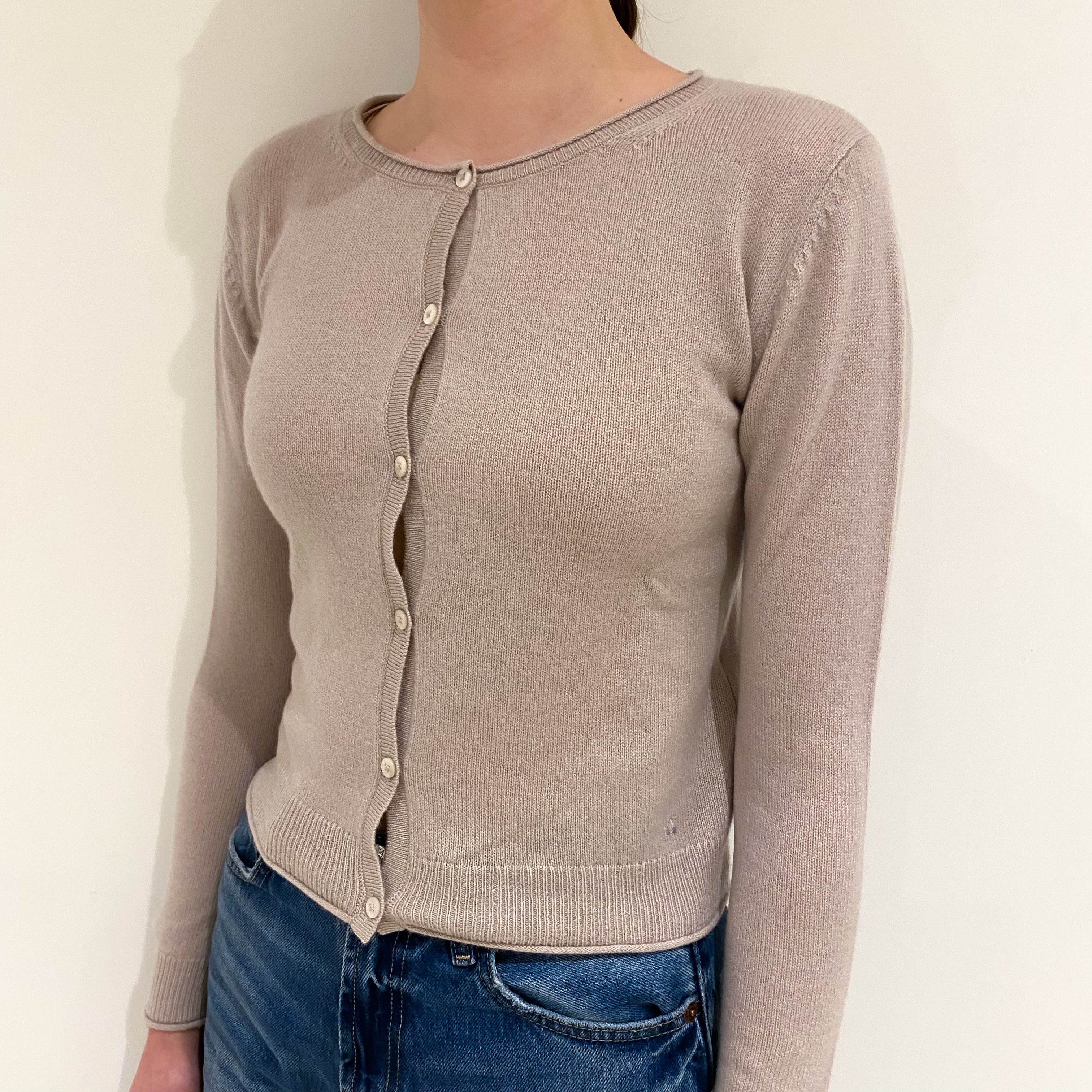 Dusty Grey Cashmere Crew Neck Cardigan Extra Small