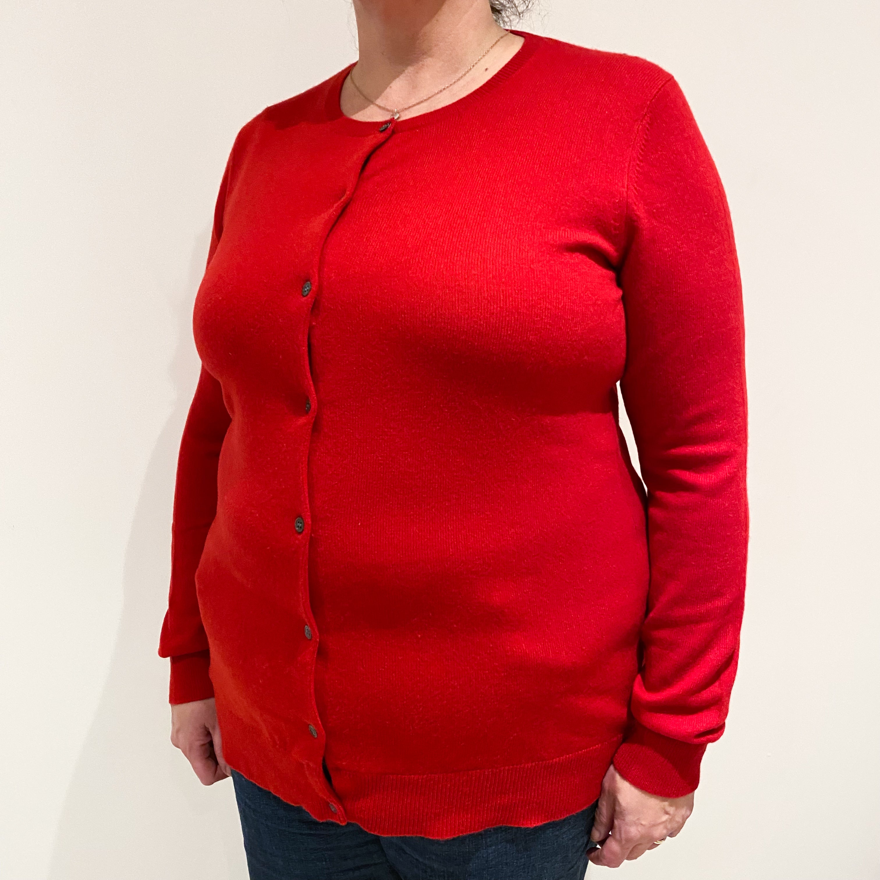 Post Box Red Cashmere Crew Neck Cardigan Extra Large