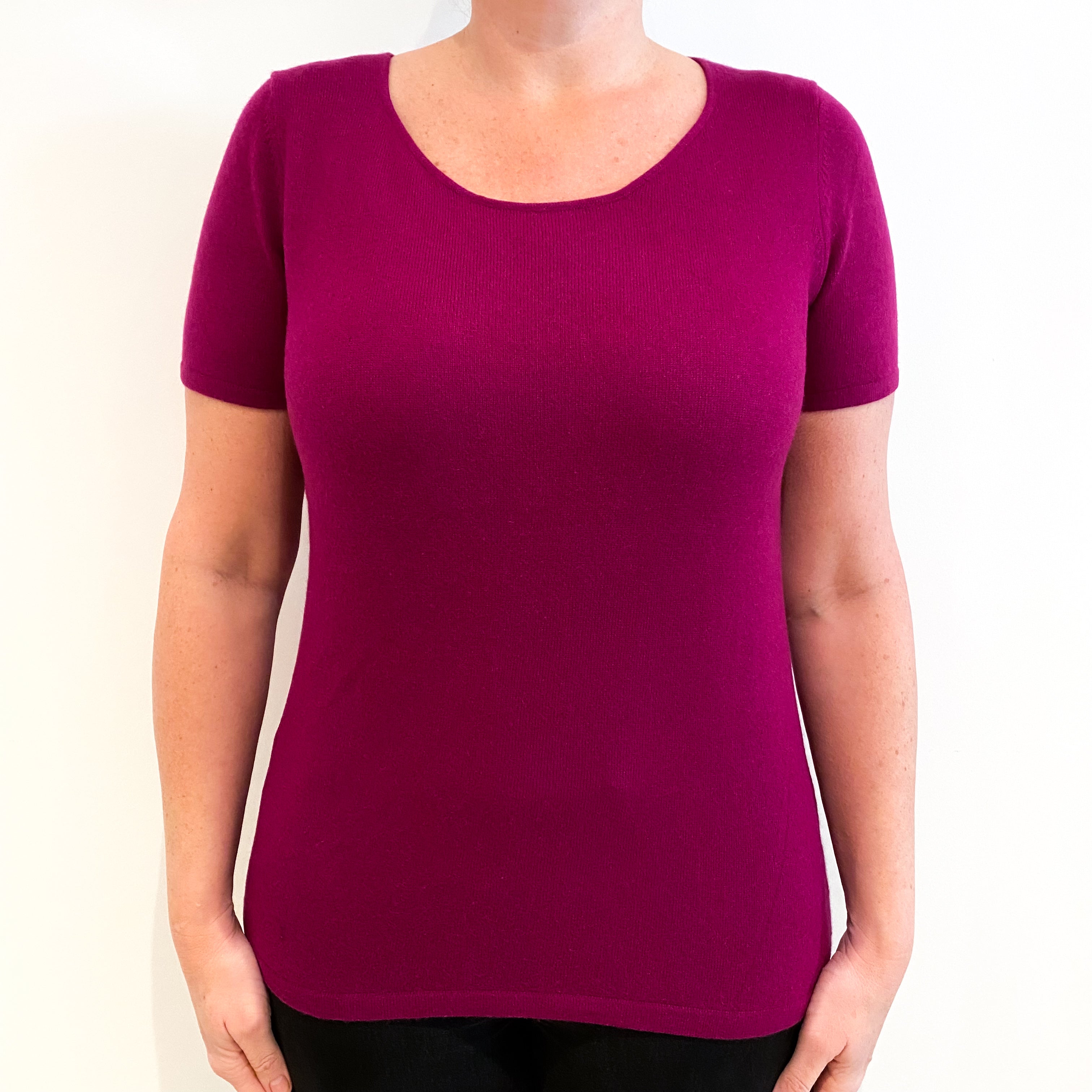 Plum Purple Cashmere Short Sleeved Jumper Large