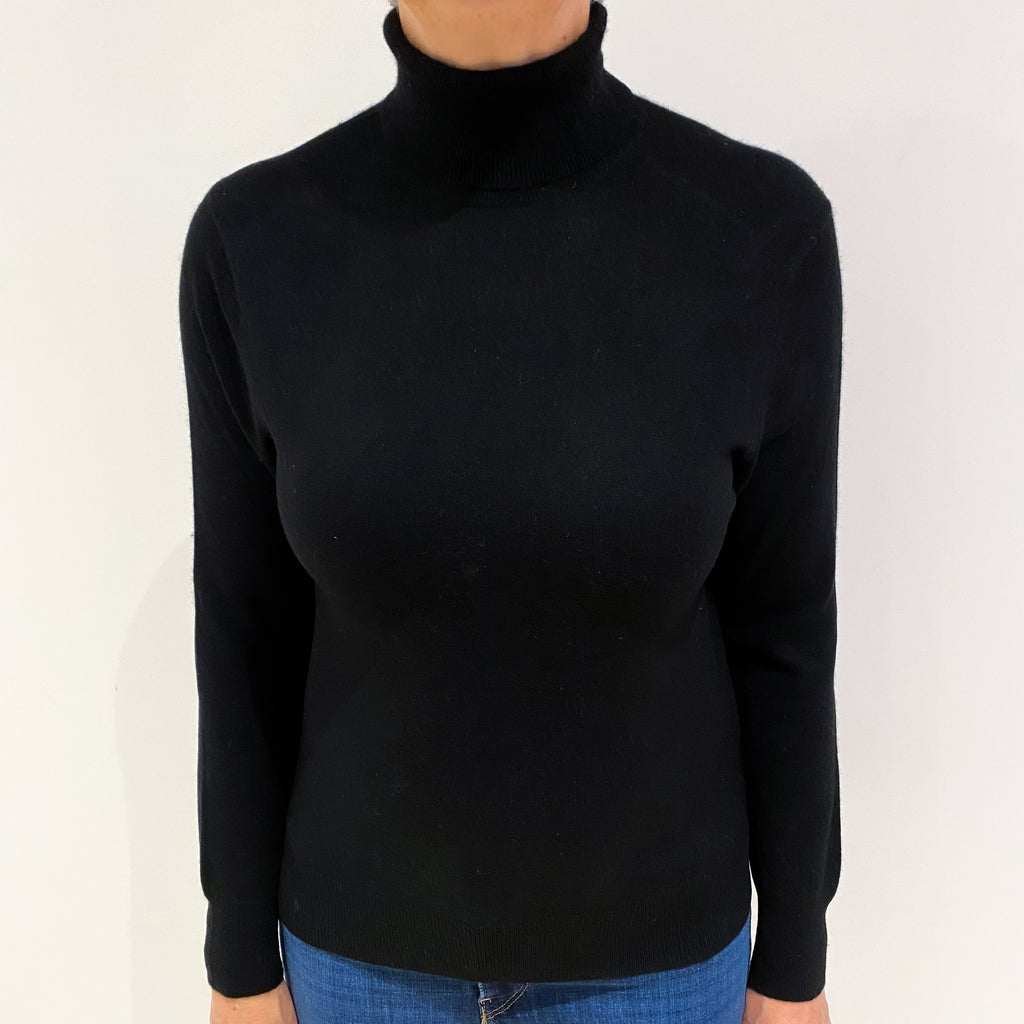 Black Cashmere Polo Neck Jumper Medium