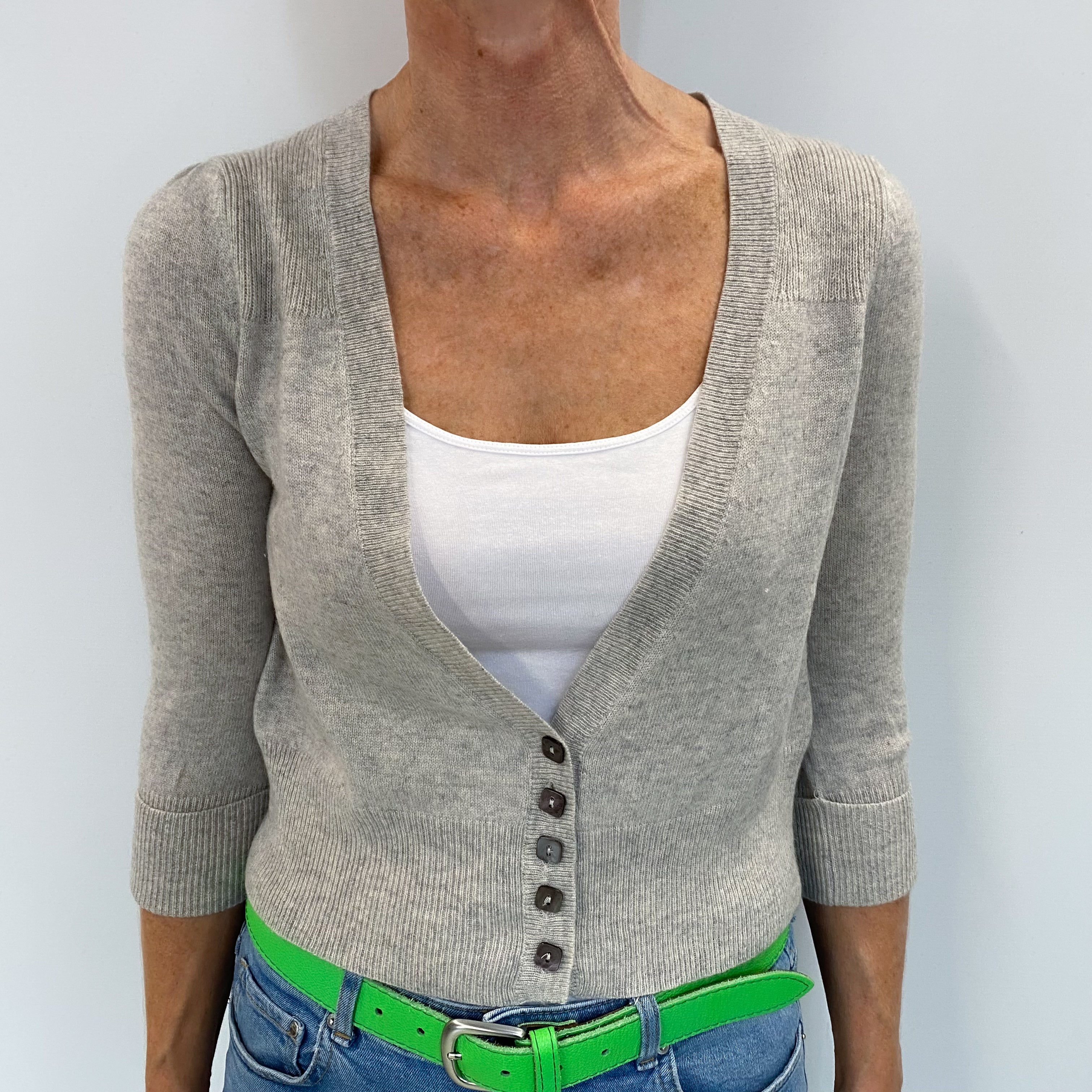 Mist Grey Cashmere Deep V Neck Cardigan Small