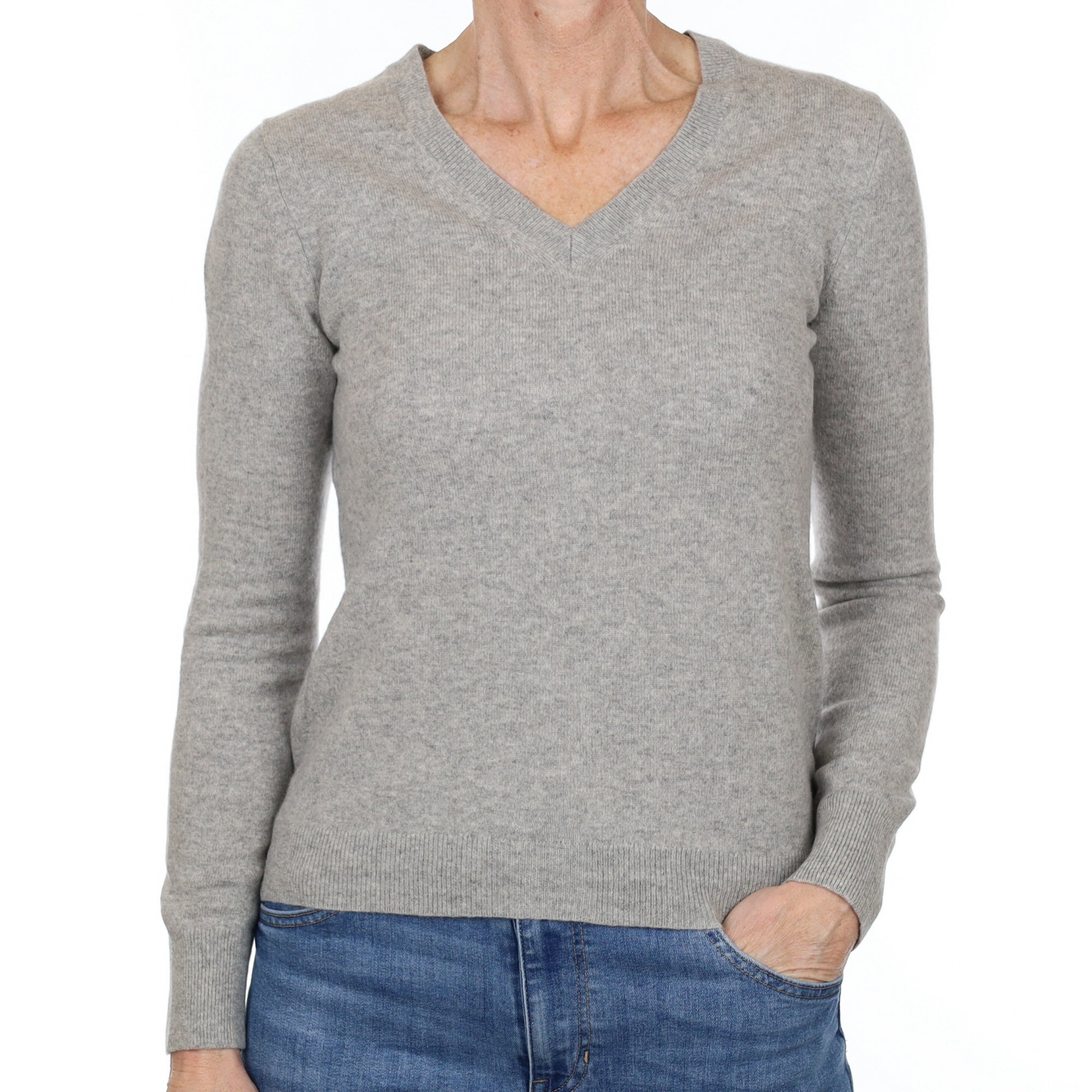 Smoke Grey Cashmere V Neck Jumper Small