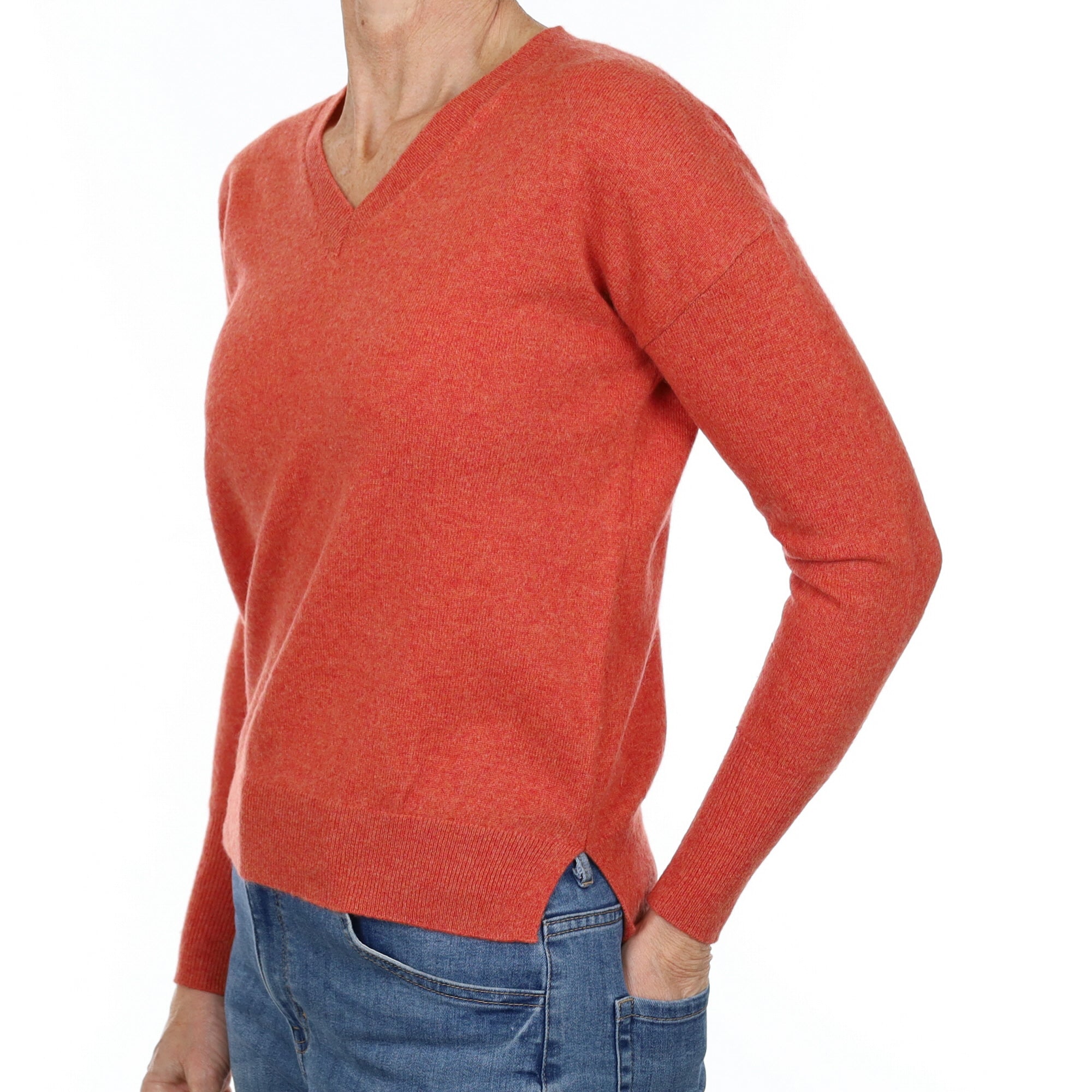 Paprika Orange Cashmere V Neck Jumper Small
