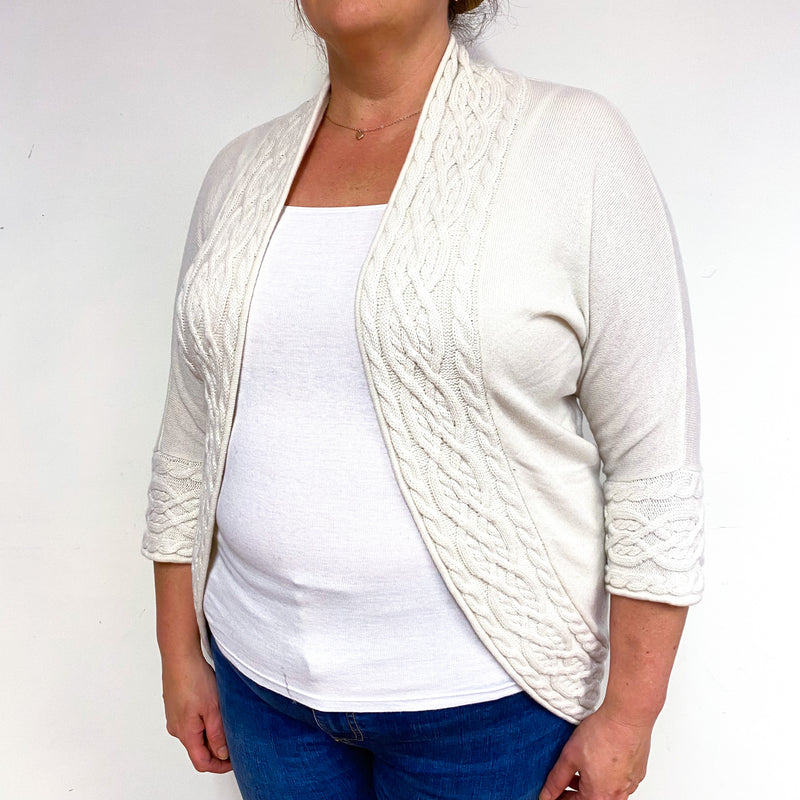 Cream 3/4 Sleeve Cashmere Edge to Edge Cardigan Extra Large