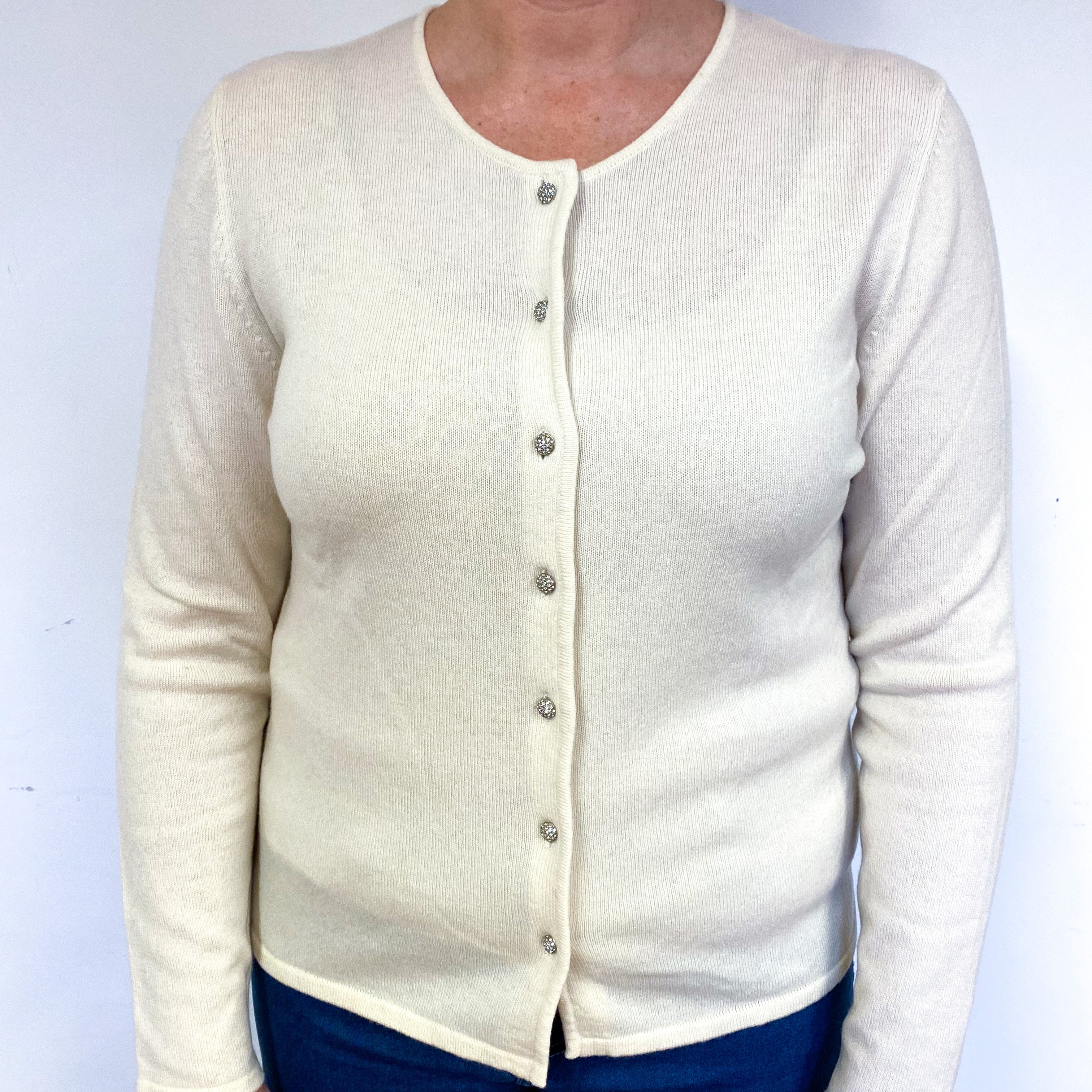 Vanilla Cream Cashmere Crew Neck Cardigan Large