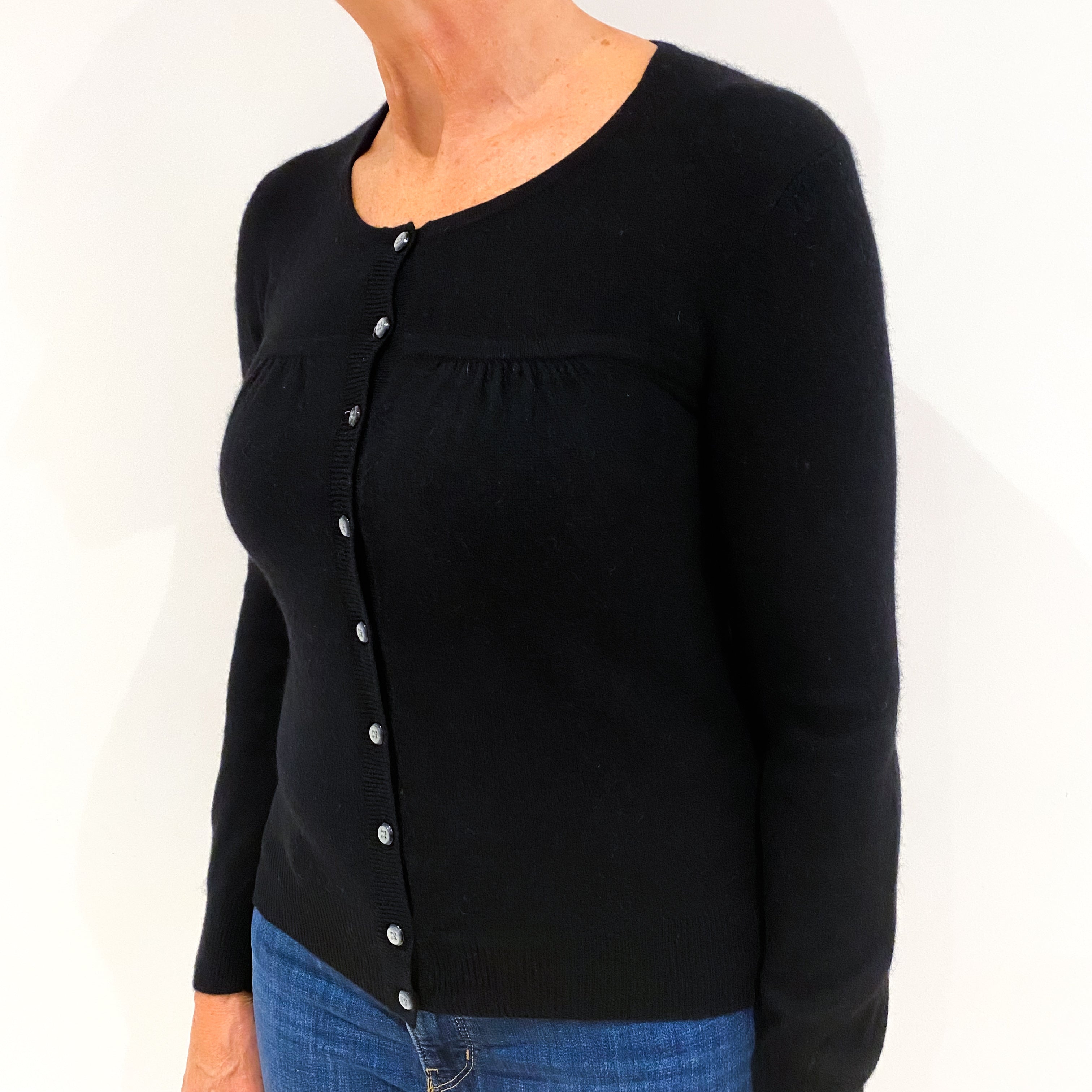 Black Cashmere Crew Neck Cardigan Medium