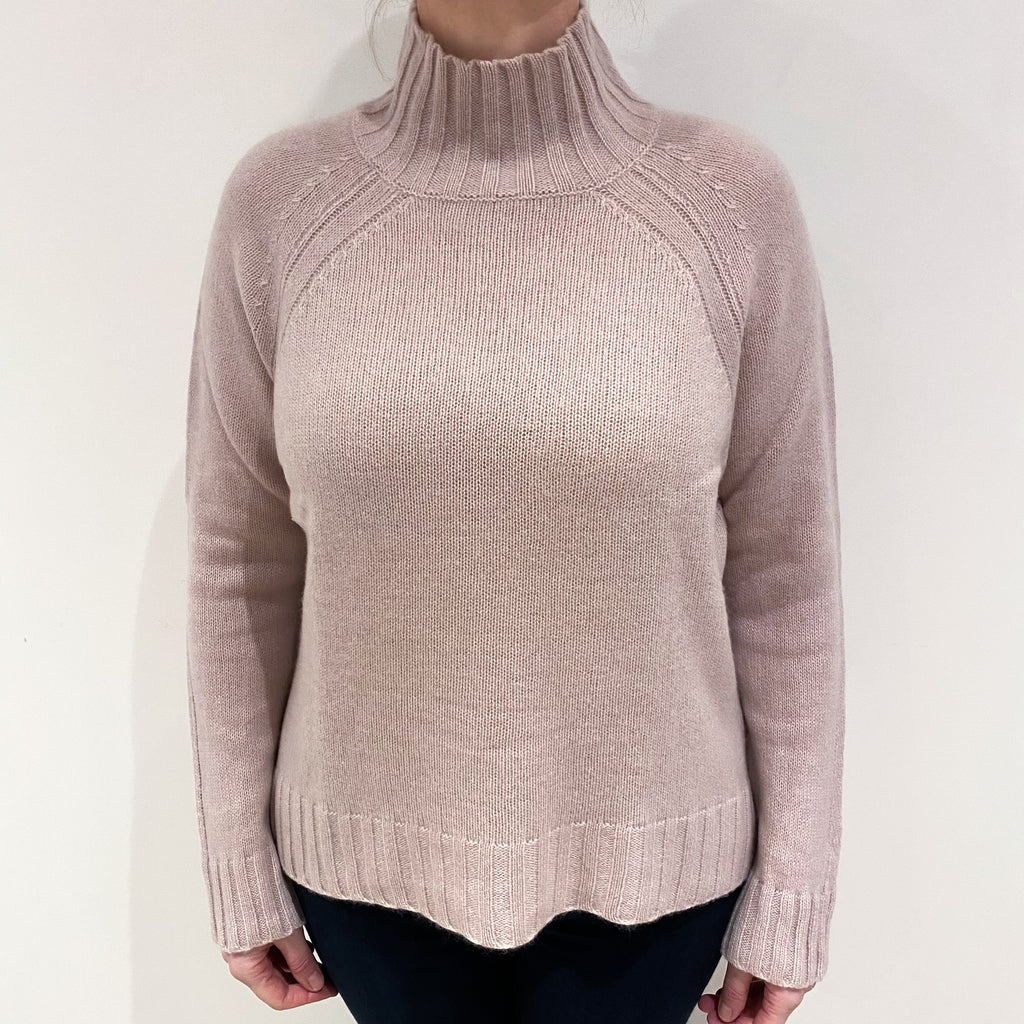 Dusky Pink Cashmere Boxy Turtle Neck Jumper Large