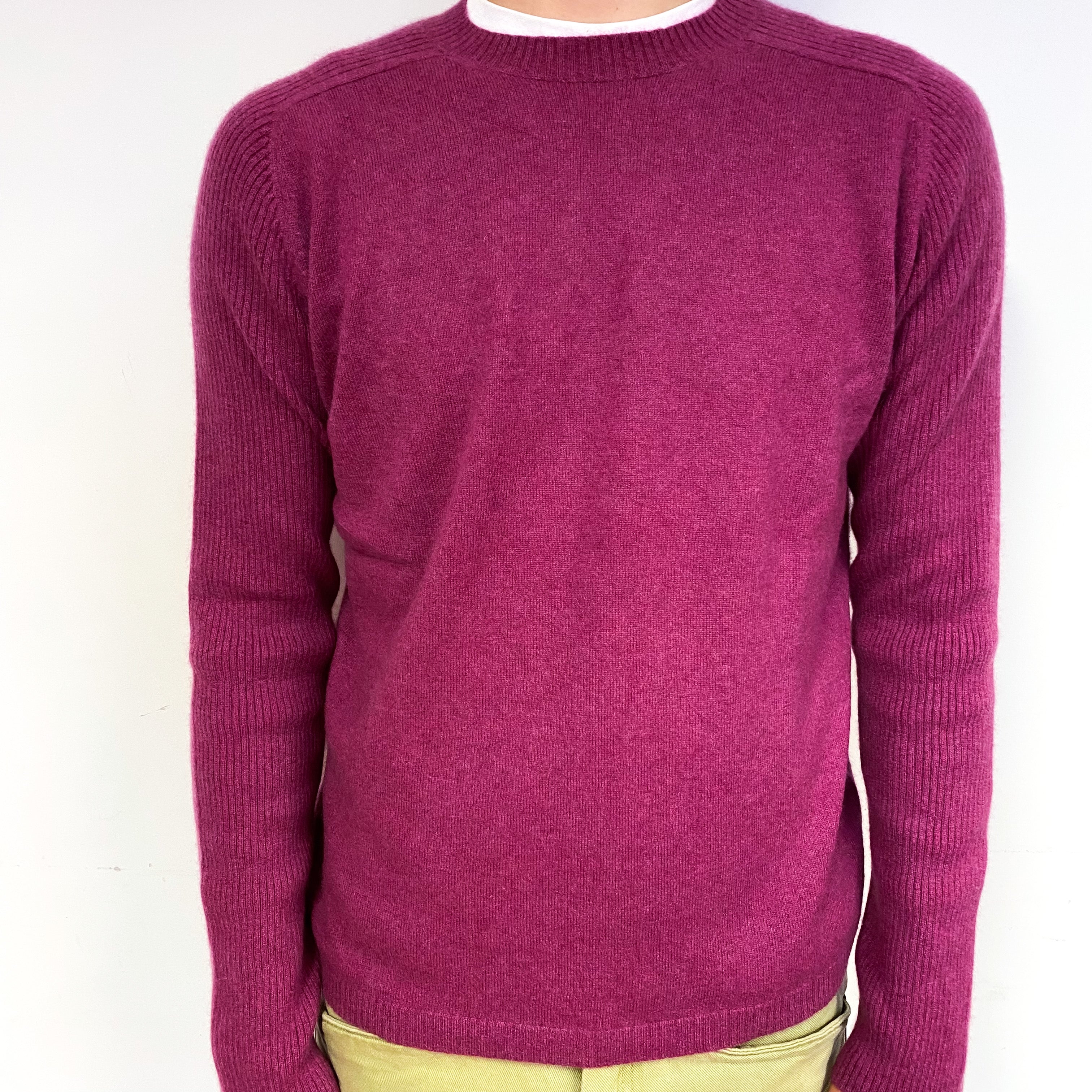 Men's Deep Heather Pink Cashmere Crew Neck Jumper Large