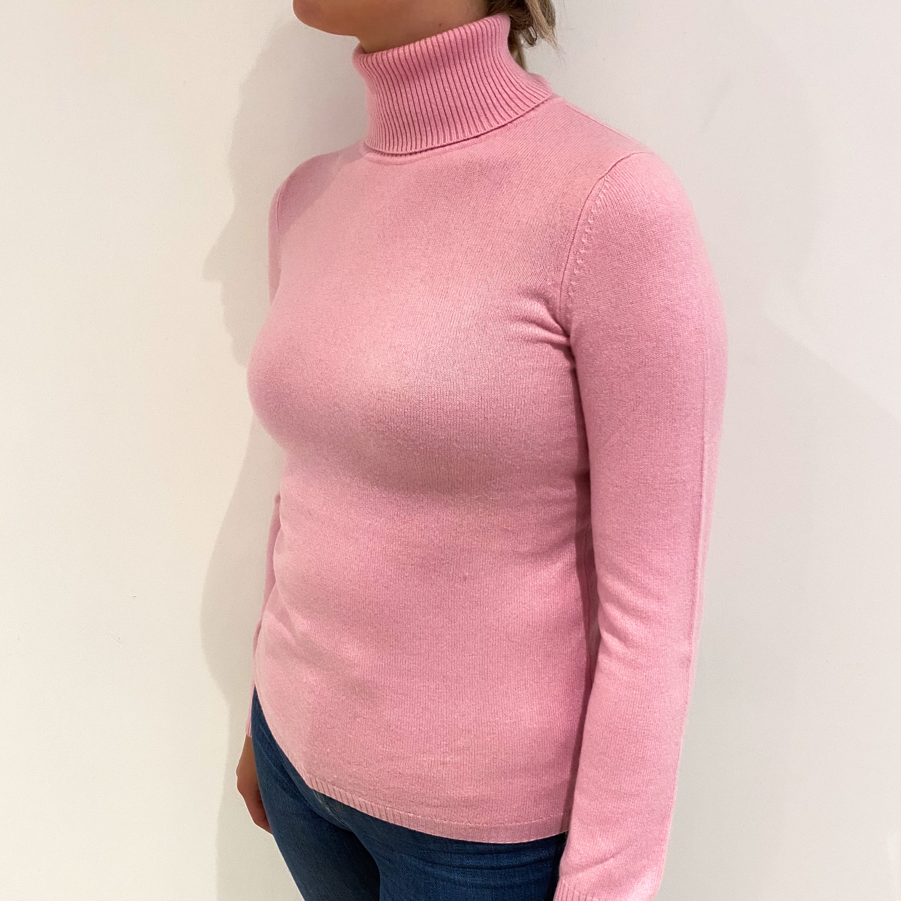 Sugar Mouse Pink Cashmere Polo Neck Jumper Small