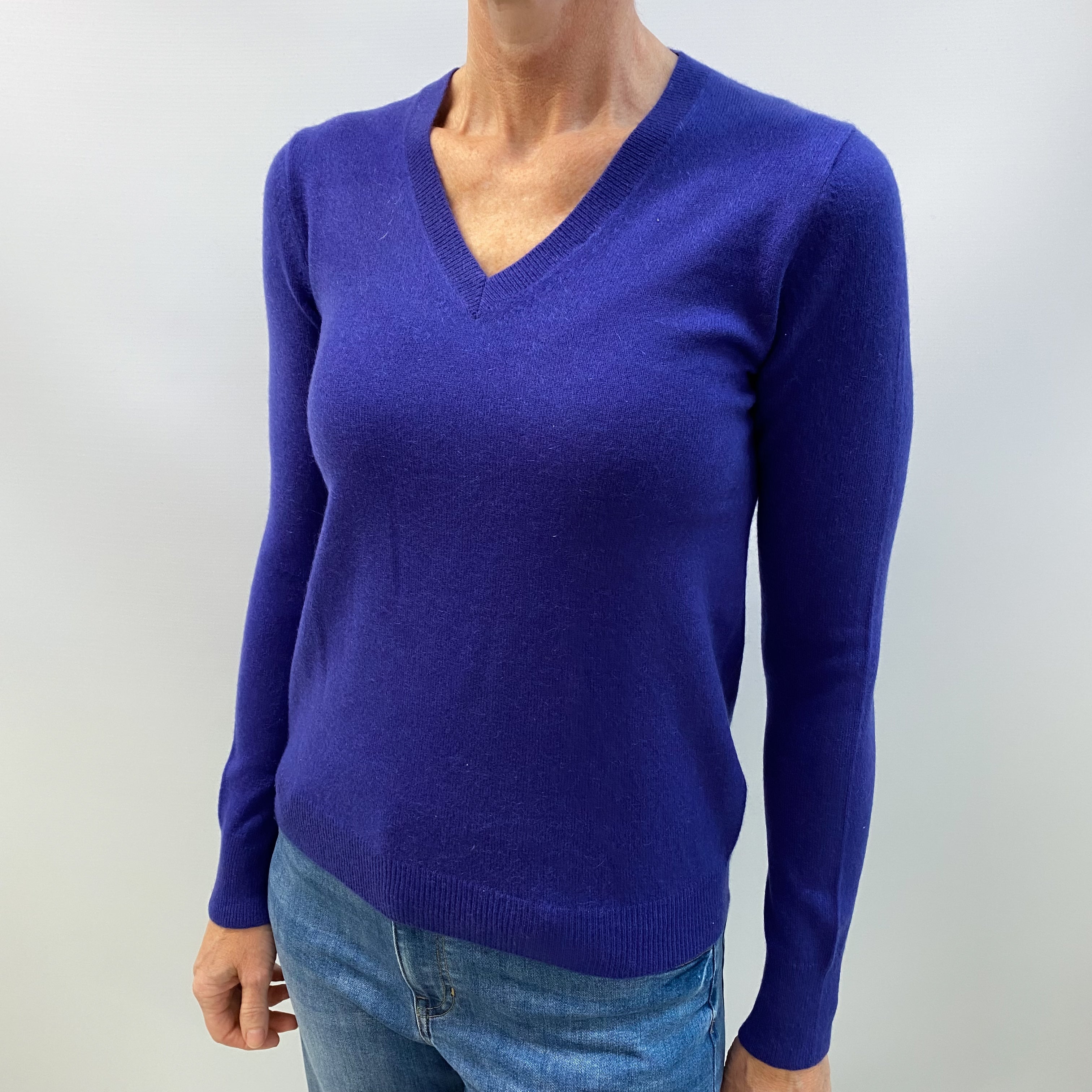 Indigo Blue Cashmere V Neck Jumper Small