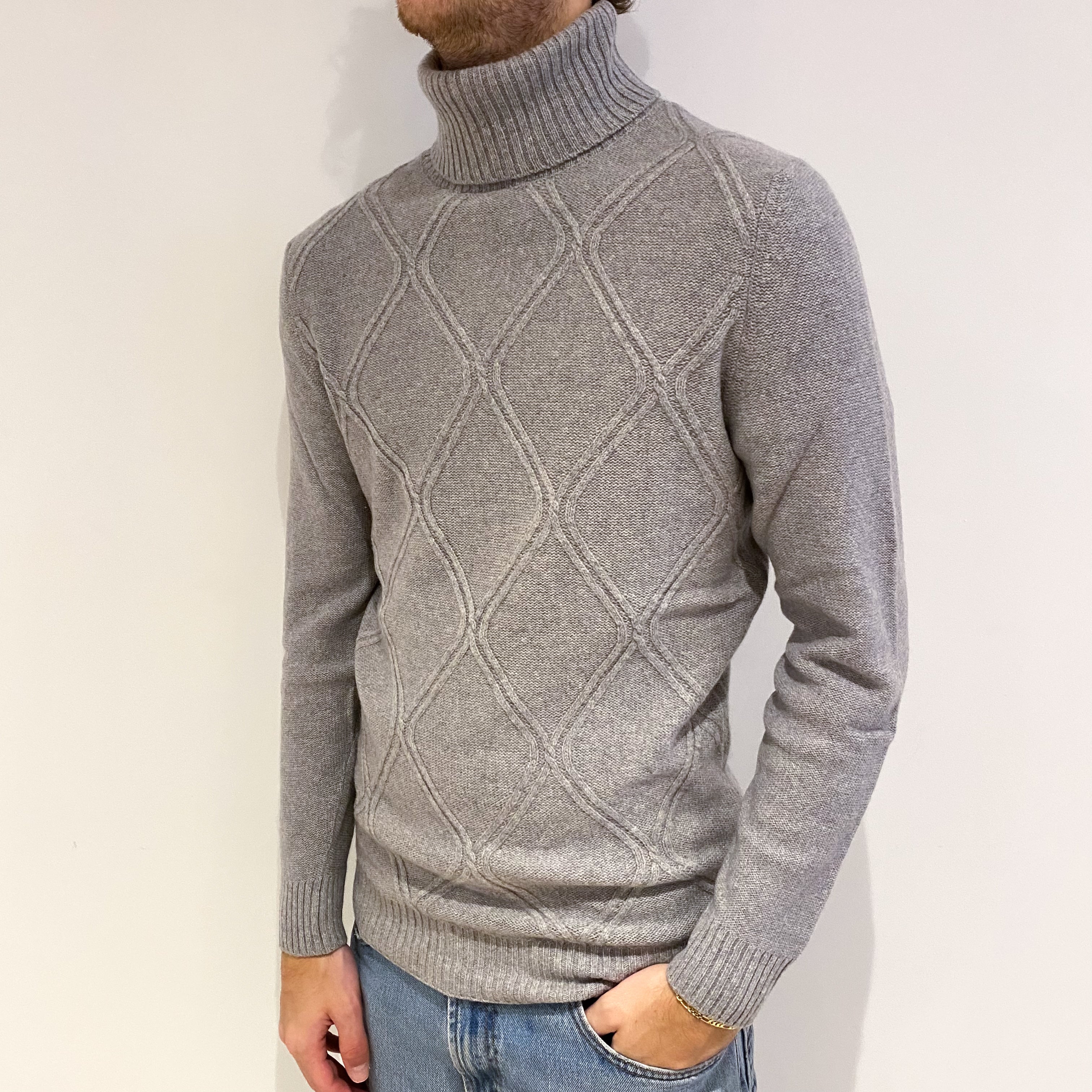 Men's Smoke Grey Cashmere Polo Neck Jumper Medium