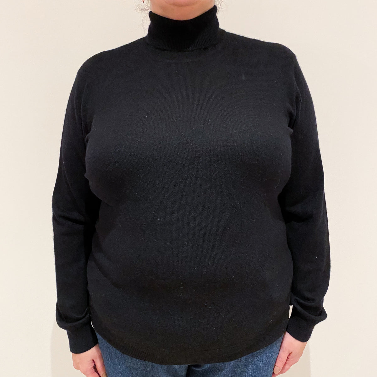 Black Cashmere Polo Neck Jumper Extra Large
