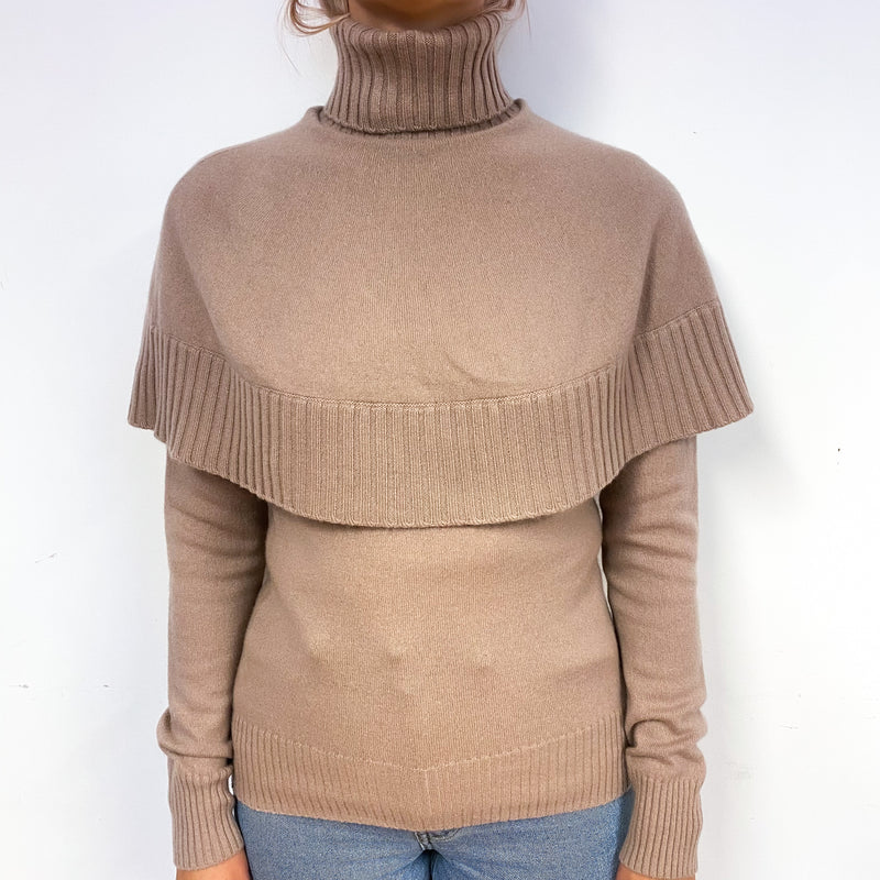 Latte Brown Cape Cashmere Polo Neck Jumper Small
