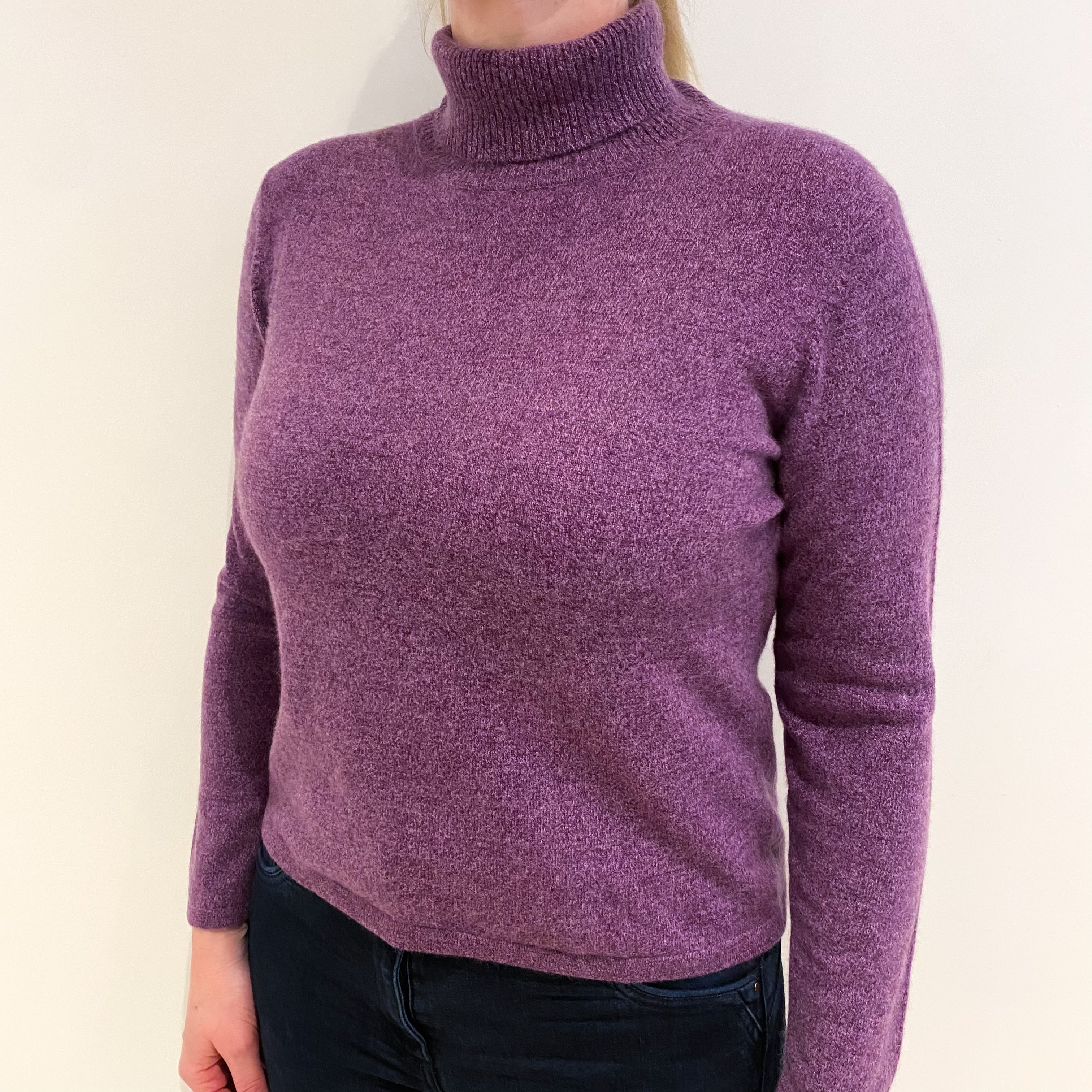 Plum Marl Cashmere Polo Neck Jumper Large