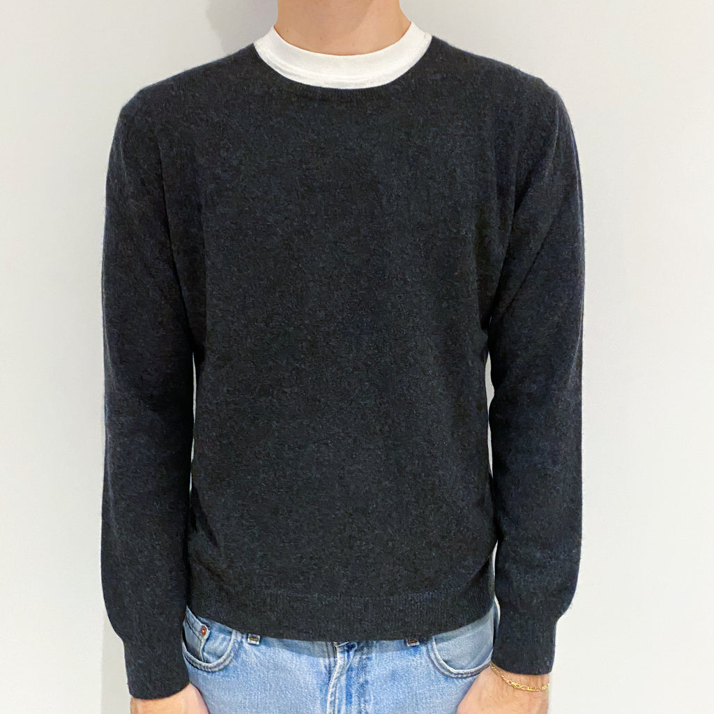 Men's Charcoal Grey Cashmere Crew Neck Jumper Large