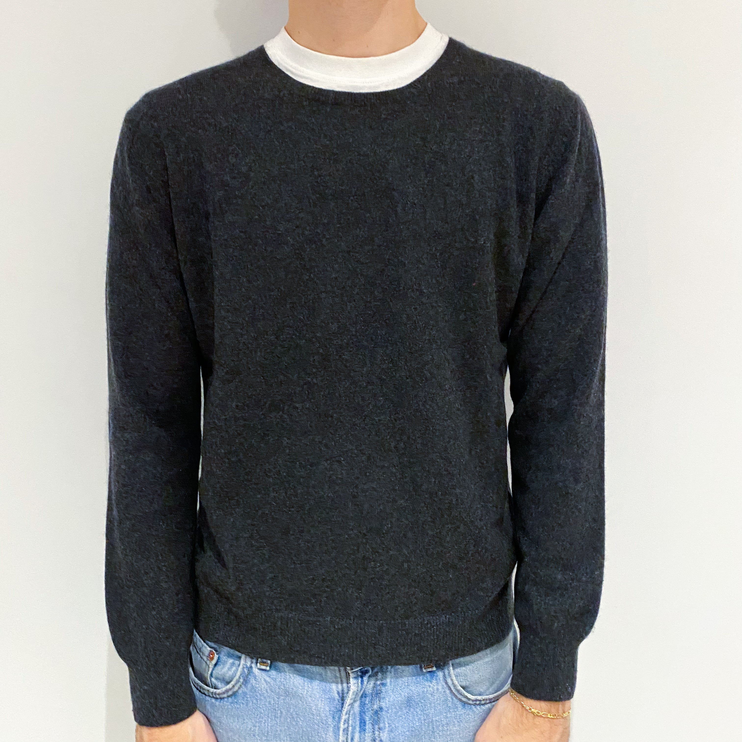 Men's Charcoal Grey Cashmere Crew Neck Jumper Large
