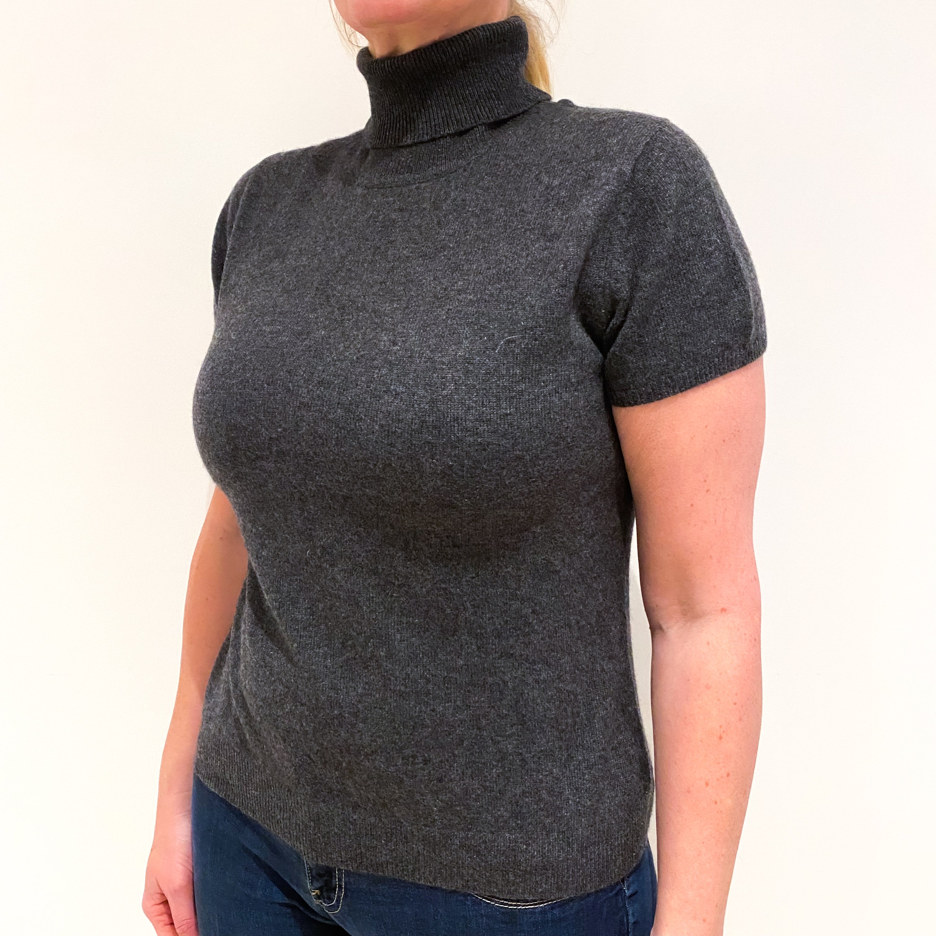 Slate Grey Short Sleeved Polo Neck Jumper Large
