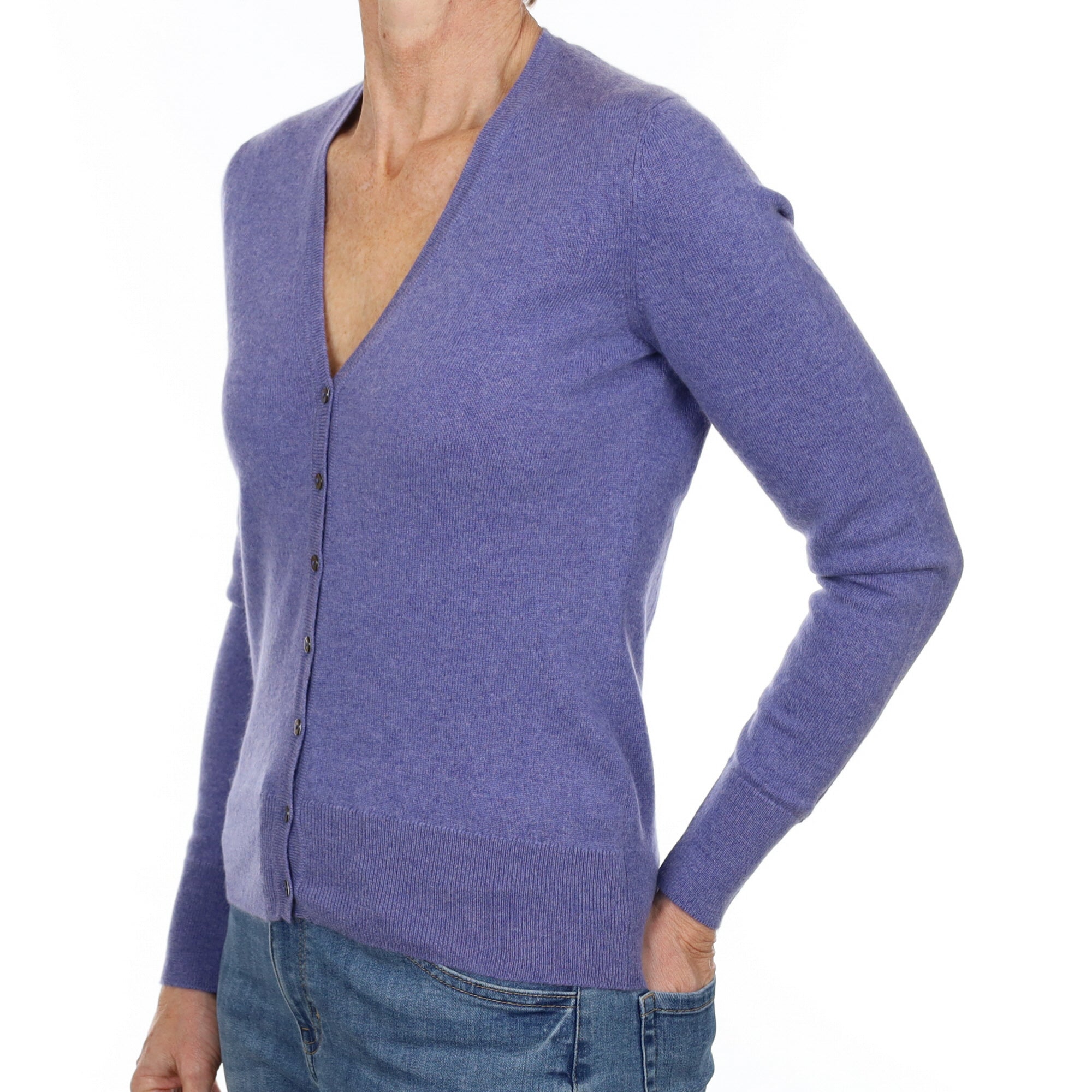Scottish Tanzanite Blue Cashmere V Neck Cardigan Small
