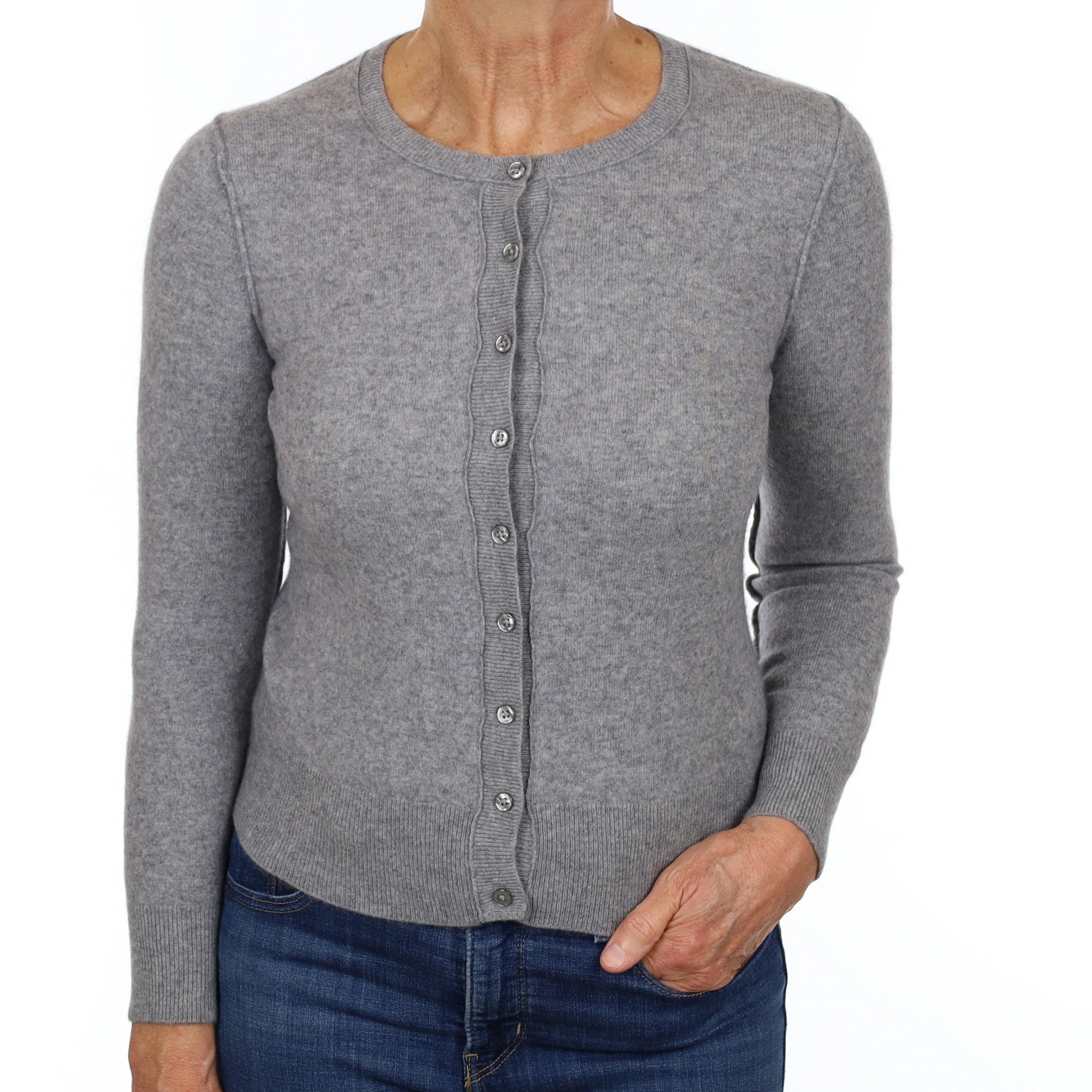 Smoke Grey Cashmere Crew Neck Cardigan Medium