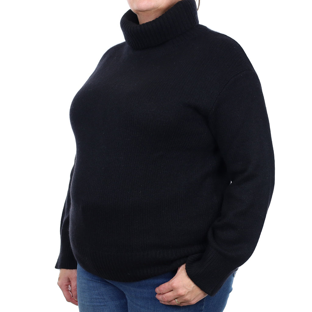 Lisa Yang Black Chunky Cashmere Polo Neck Jumper Extra Large