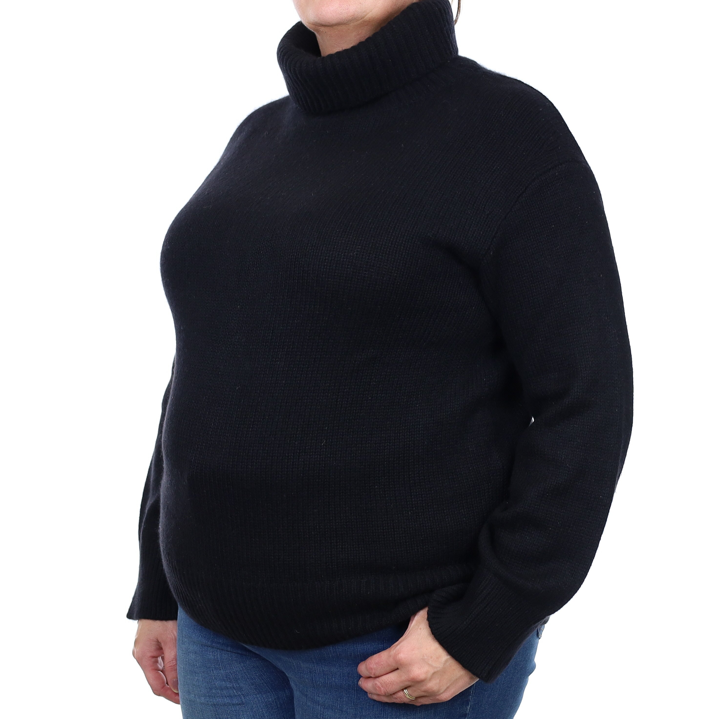 Lisa Yang Black Chunky Cashmere Polo Neck Jumper Extra Large