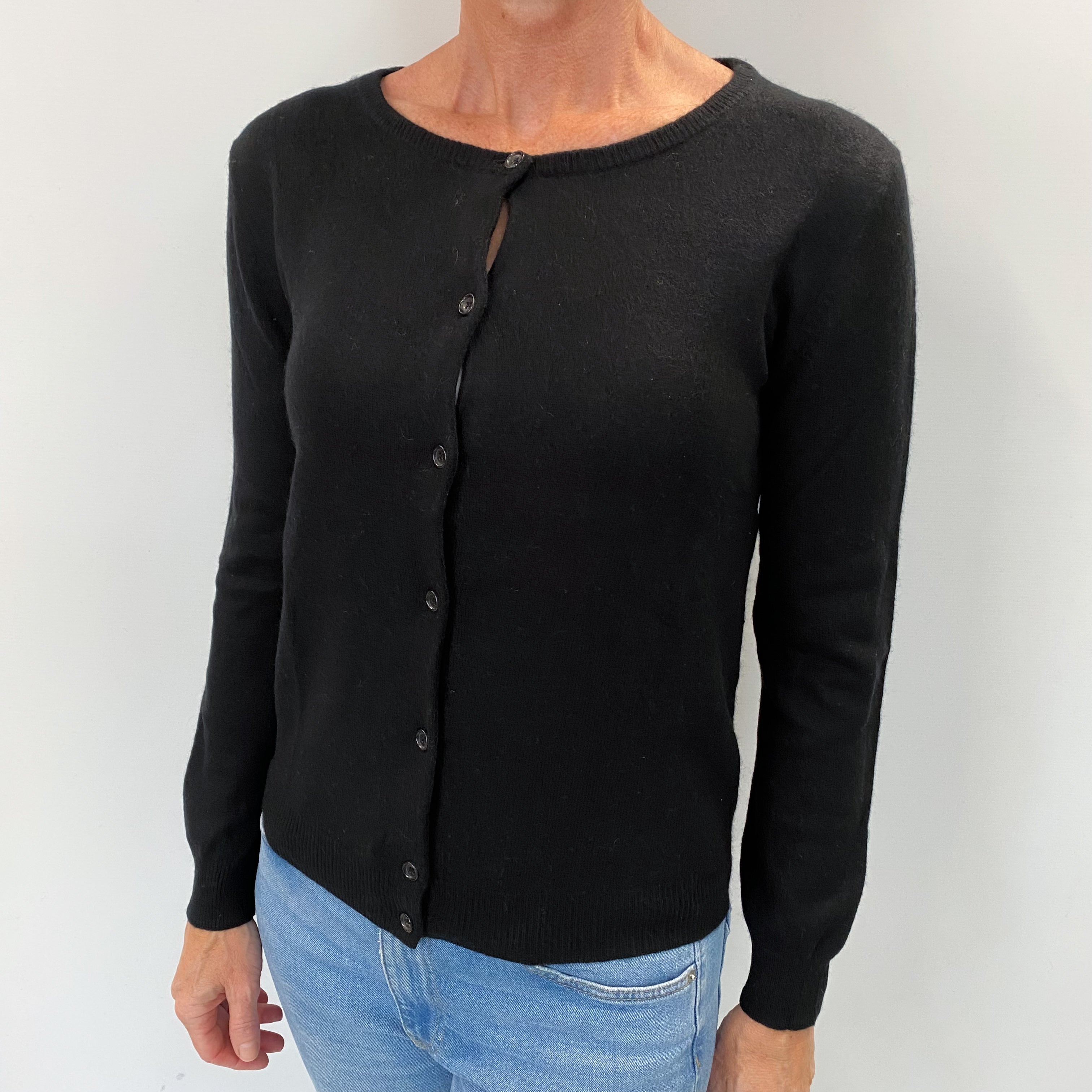 Black Cashmere Crew Neck Cardigan Small