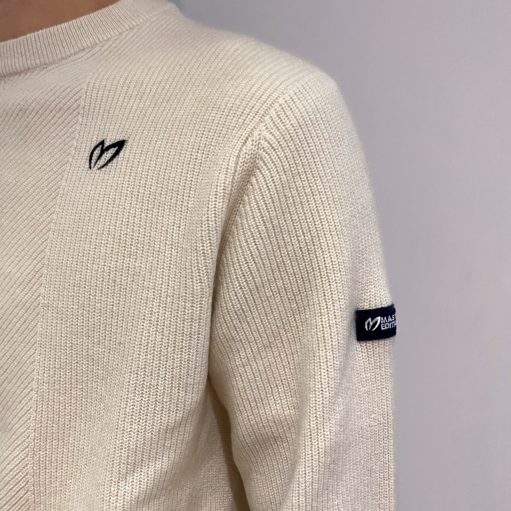 Men's Master Bunny Ivory Textured Cashmere Crew Neck Jumper Large
