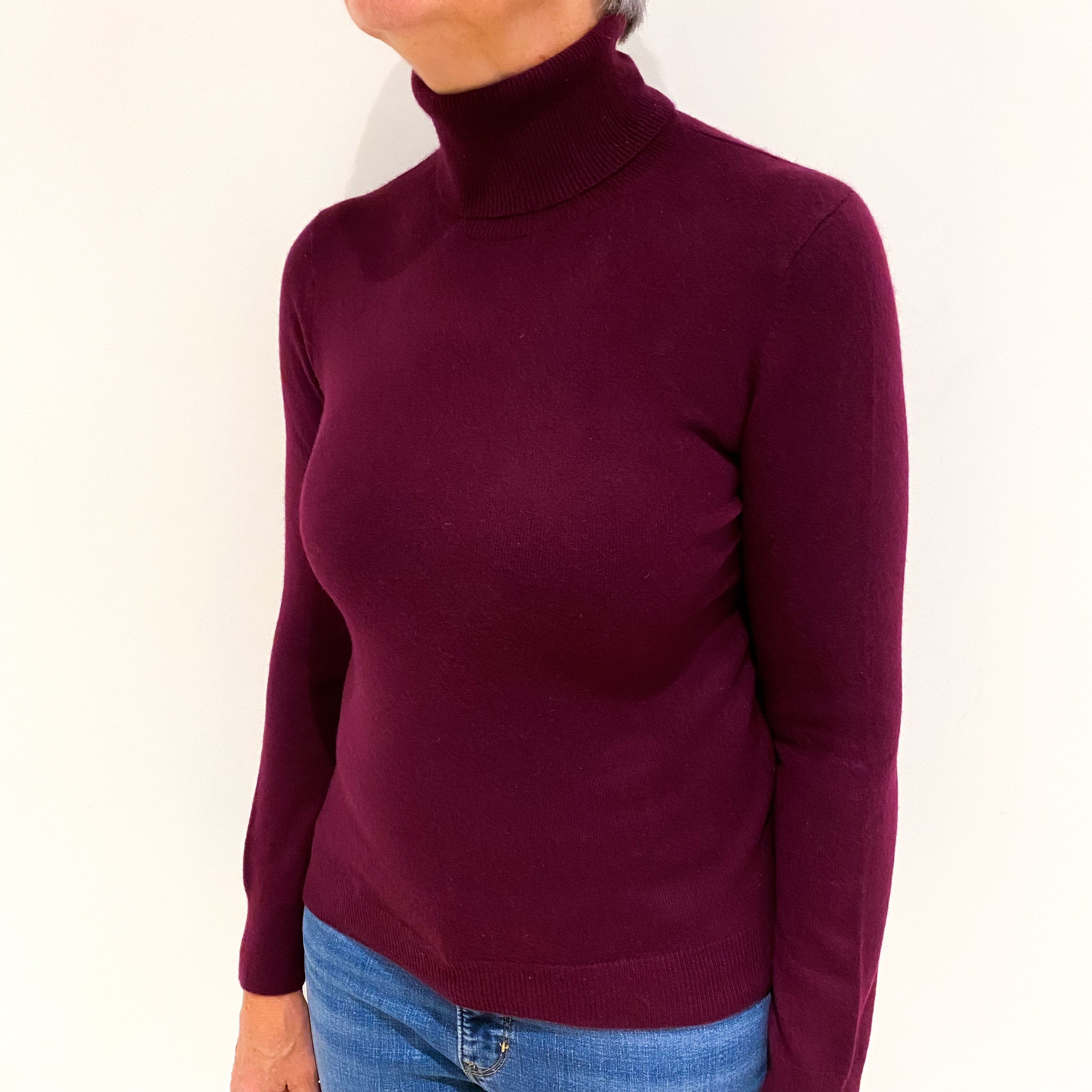 Mulberry Purple Cashmere Polo Neck Jumper Medium
