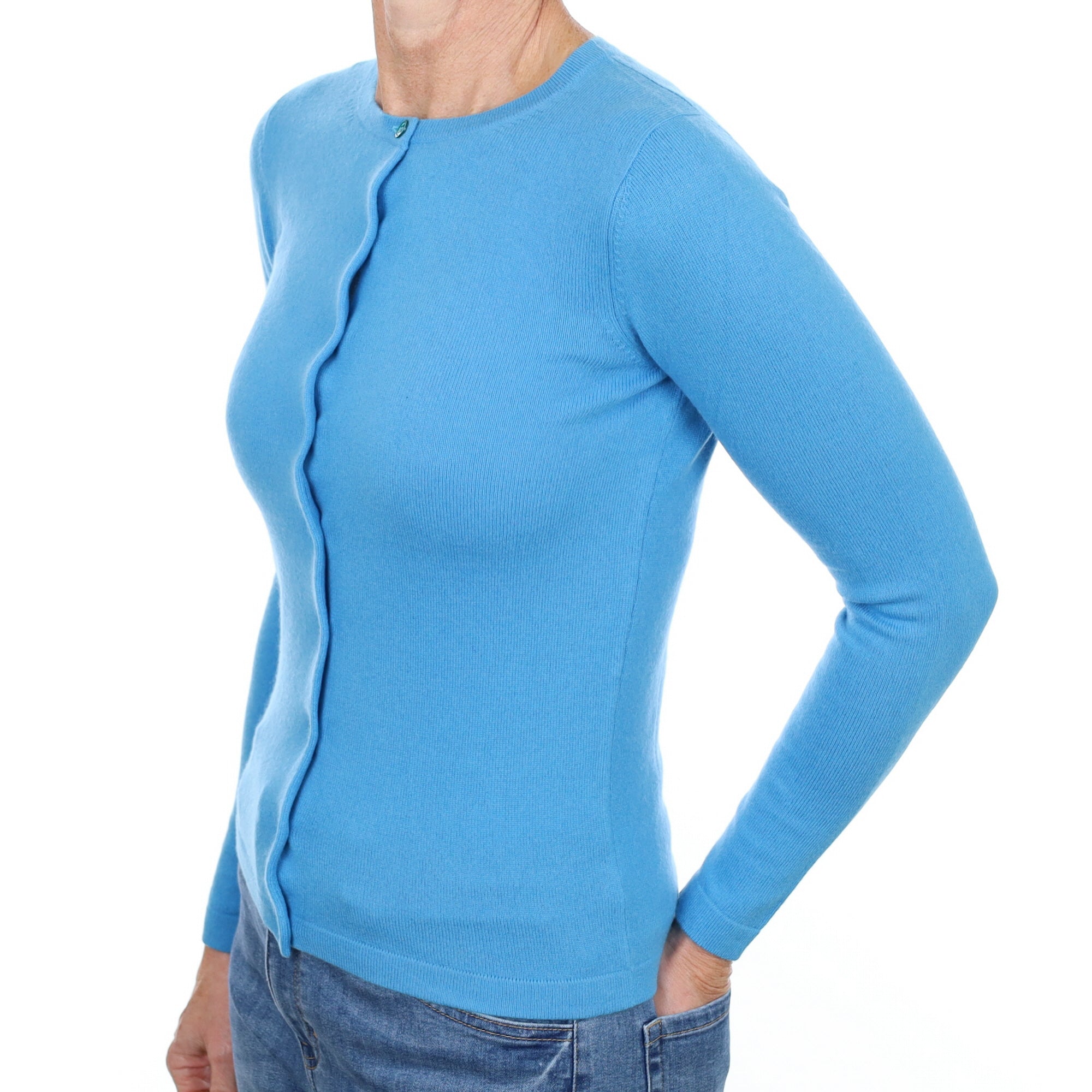 New Pacific Blue Cashmere Crew Neck Cardigan Small